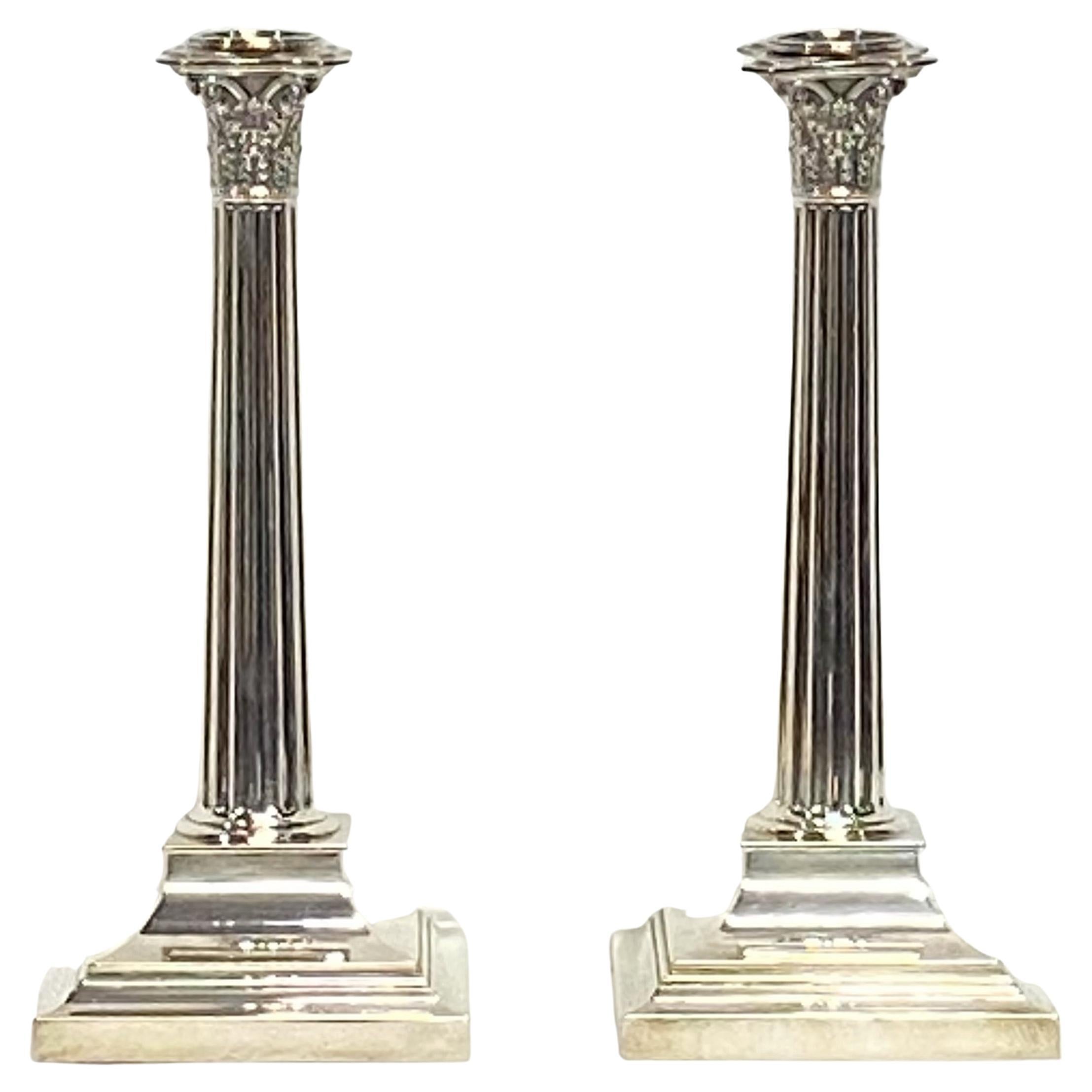 Beautiful Pair of Tiffany Sterling Silver Corinthian Column Candlesticks at 1stDibs