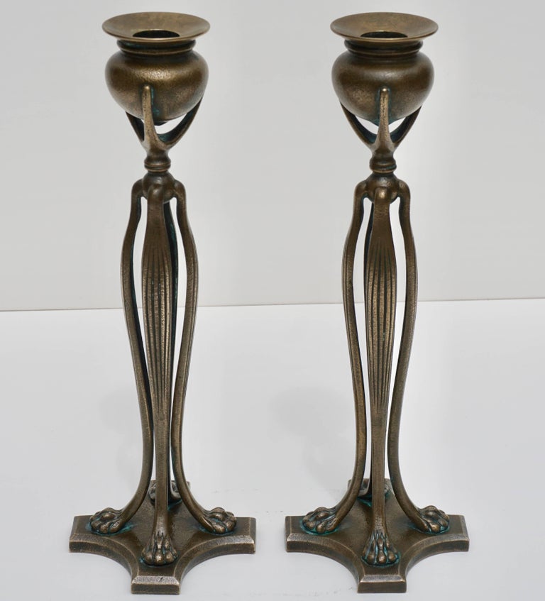 Pair of Tiffany Studios New York Art Nouveau Candlesticks, 1900 at 1stDibs