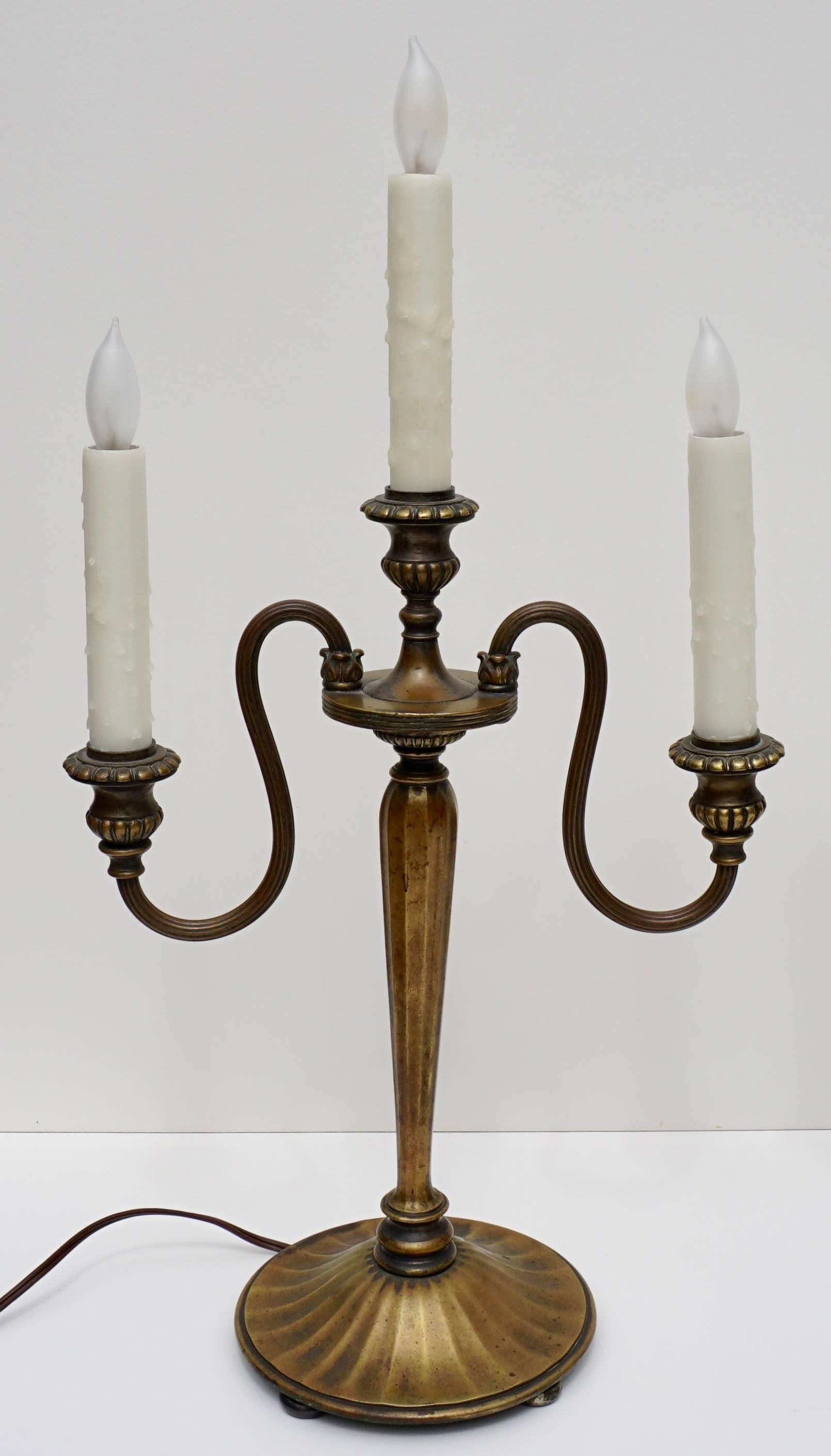 American Pair of Tiffany Studios New York Bronze Candelabrum Lamps, 1890