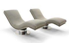 Pair Tilt Swivel "Wave" Chaise Lounge Chairs, Milo Baughman, New Maharam Fabric
