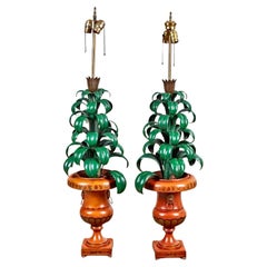 Vintage Pair Tole Palm Topiary Lamps