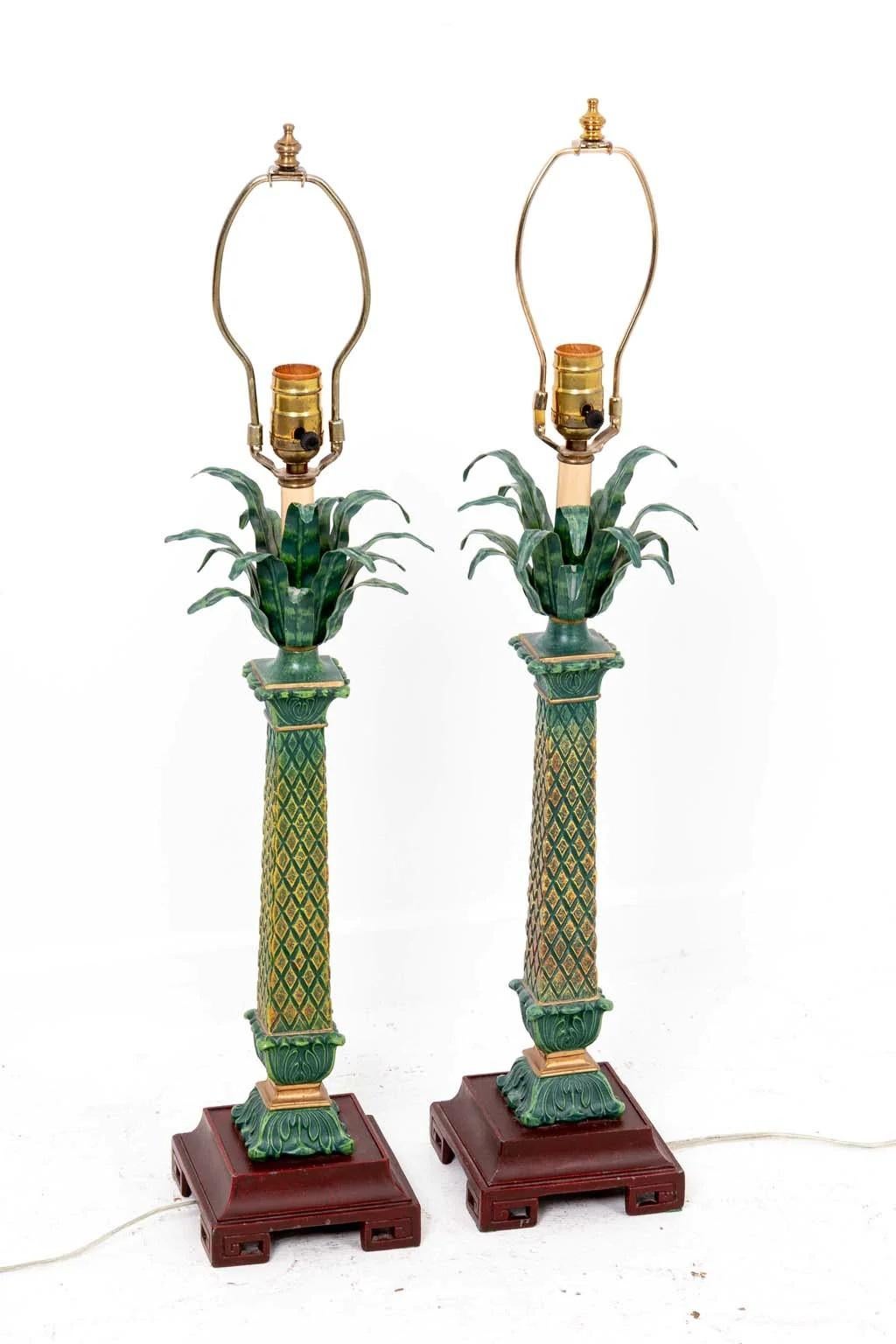 Pair Tole Palm Tree Lamps 1