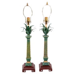 Pair Tole Palm Tree Lamps