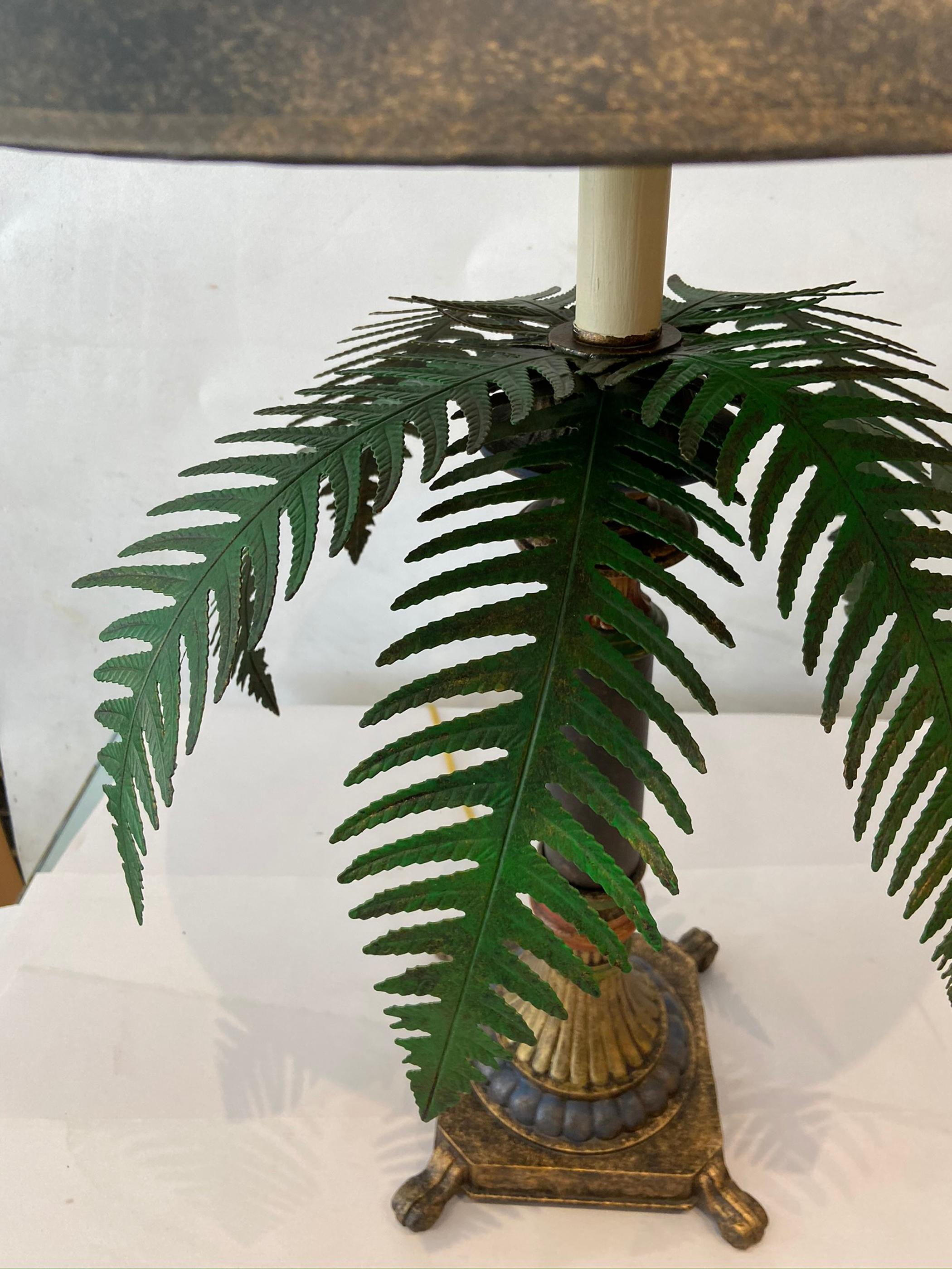 Pair of Tole Ware Palm Tree Table Lamps In Good Condition In West Palm Beach, FL