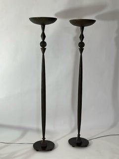 Pair Tom Corbin Bronze Floor Lamps, 1993