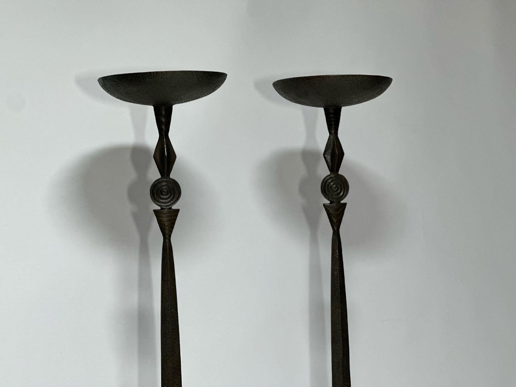 American Pair Tom Corbin Bronze Floor Lamps, 1993