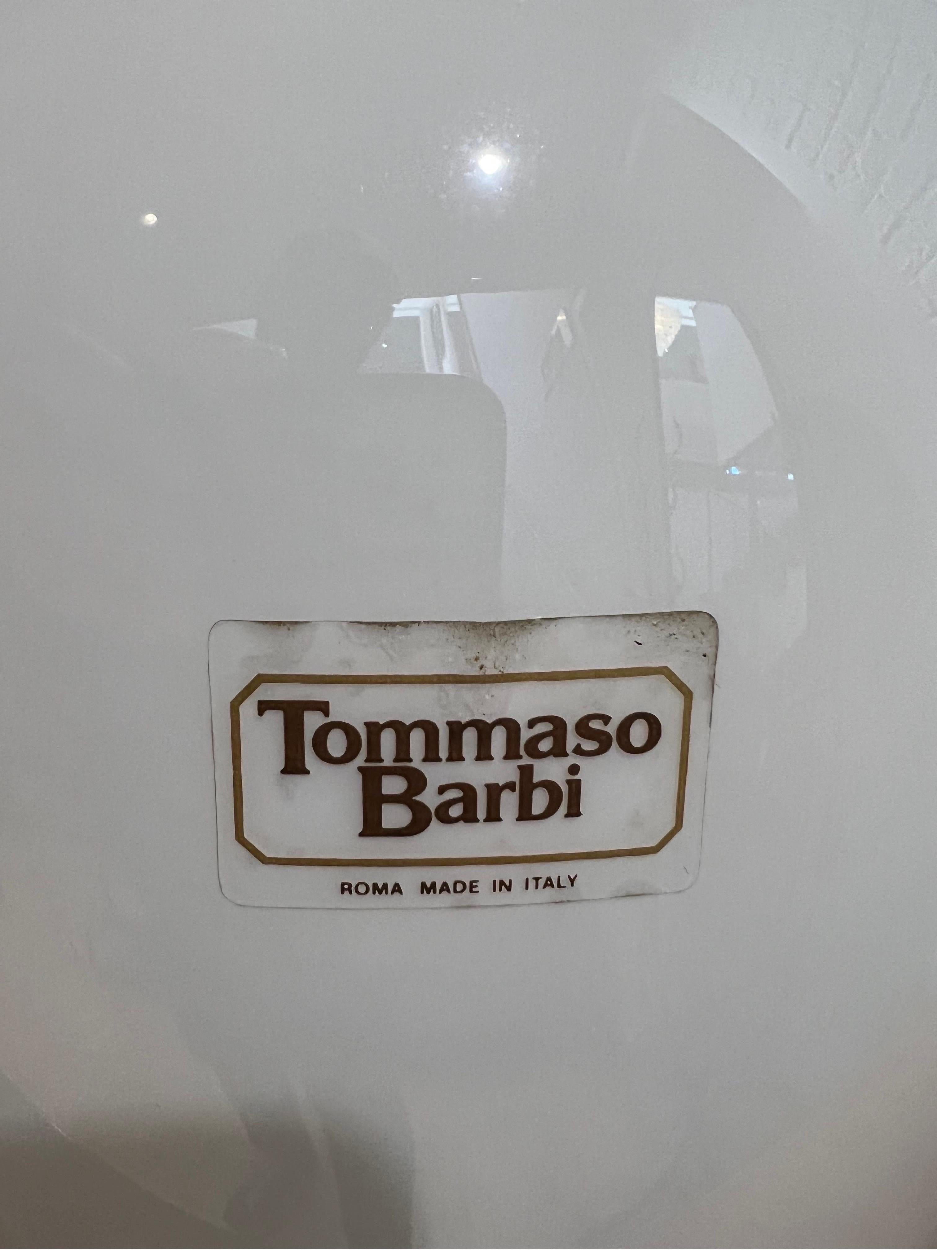Pair Tomasso barbi white opaline murano glass table lamps In Excellent Condition In London, GB