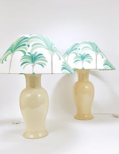 Pair Tommaso Barbi Riviera Palm Tree 1970s Table Lamps With Matching Pillows