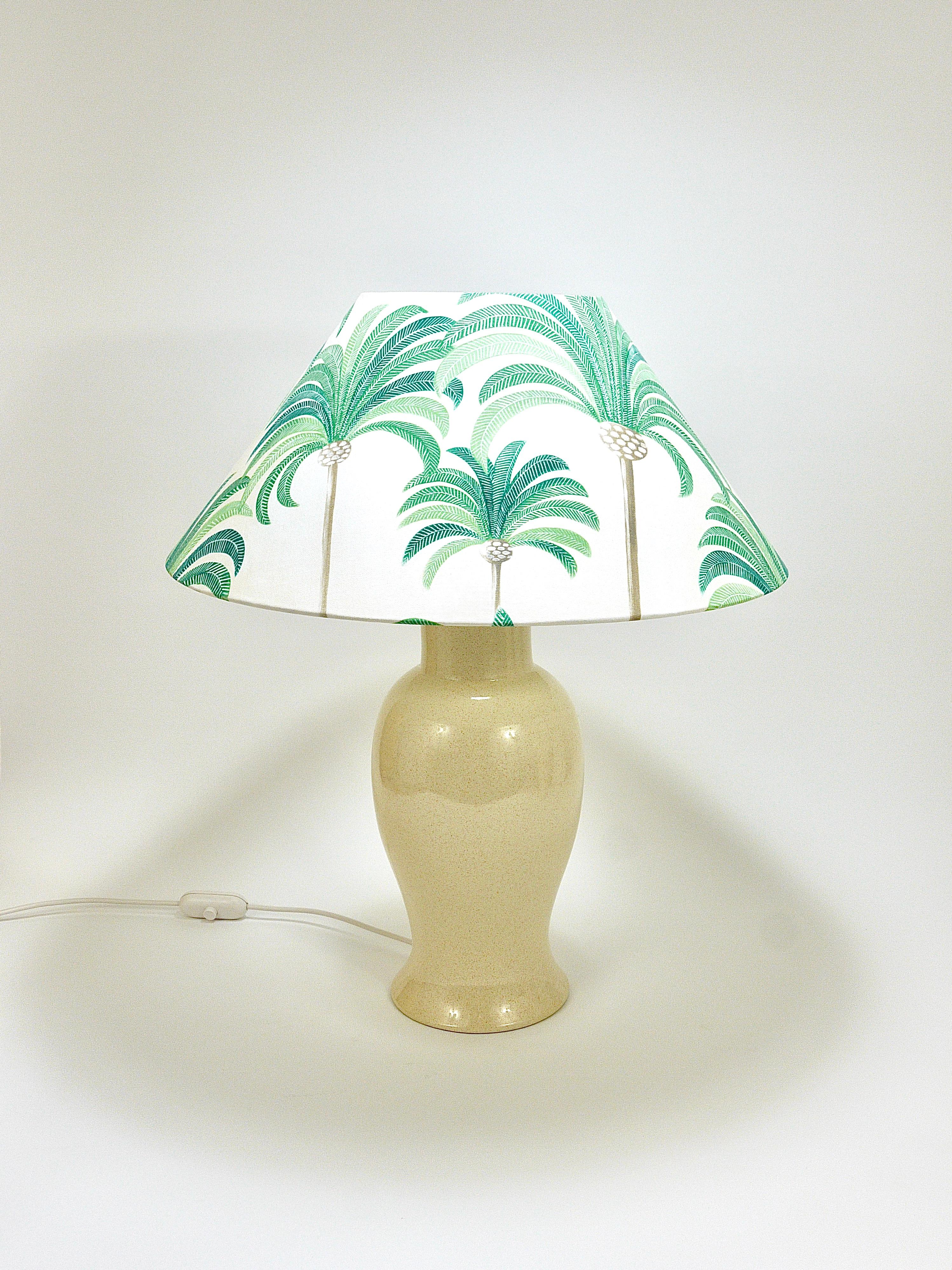 Ceramic Pair Tommaso Barbi Riviera Palm Tree 1970s Table Lamps With Matching Pillows For Sale