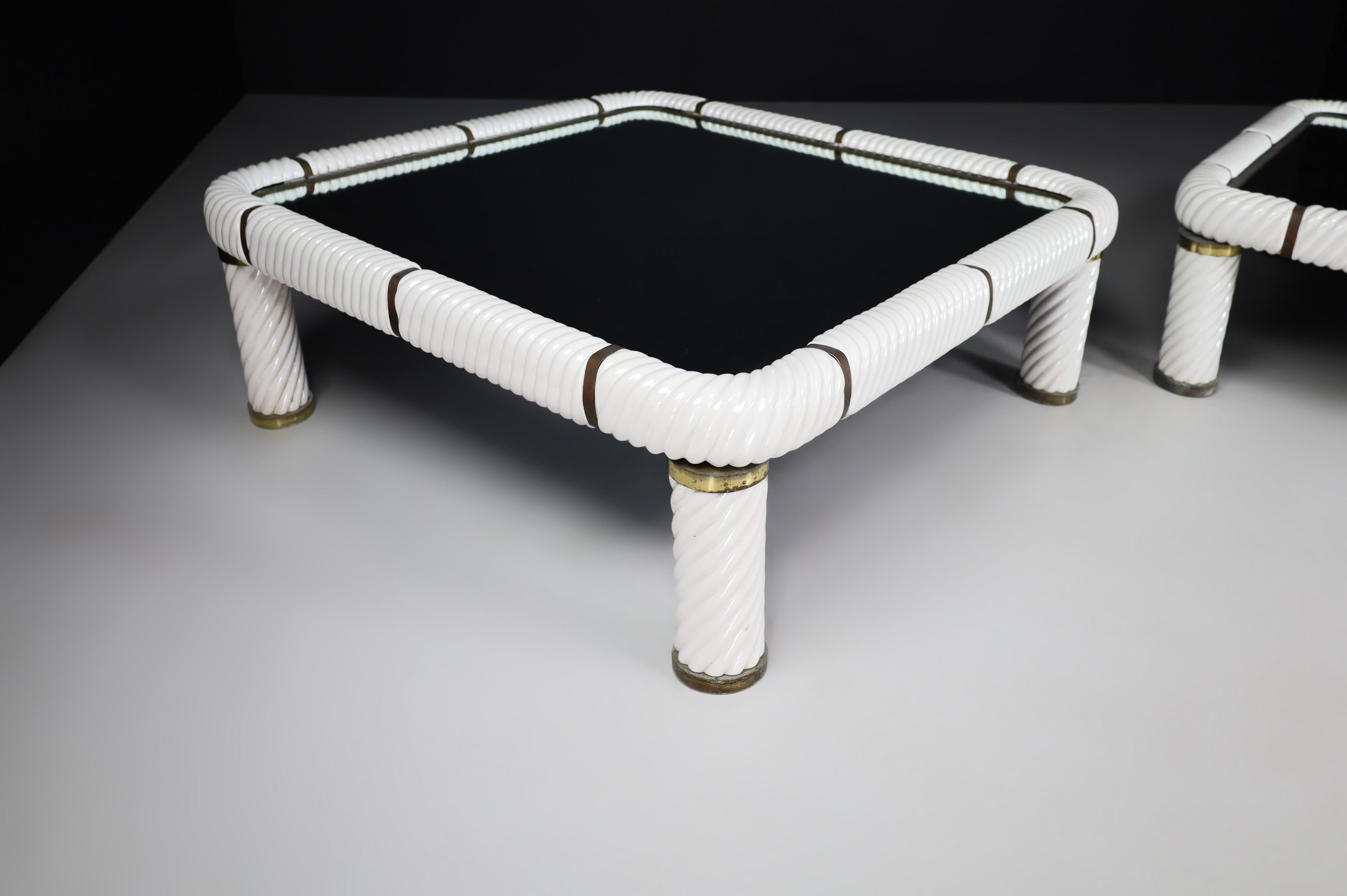 Pair Tommaso Barbi White Ceramic and Brass Coffee Tables, Italy 1970s  For Sale 10