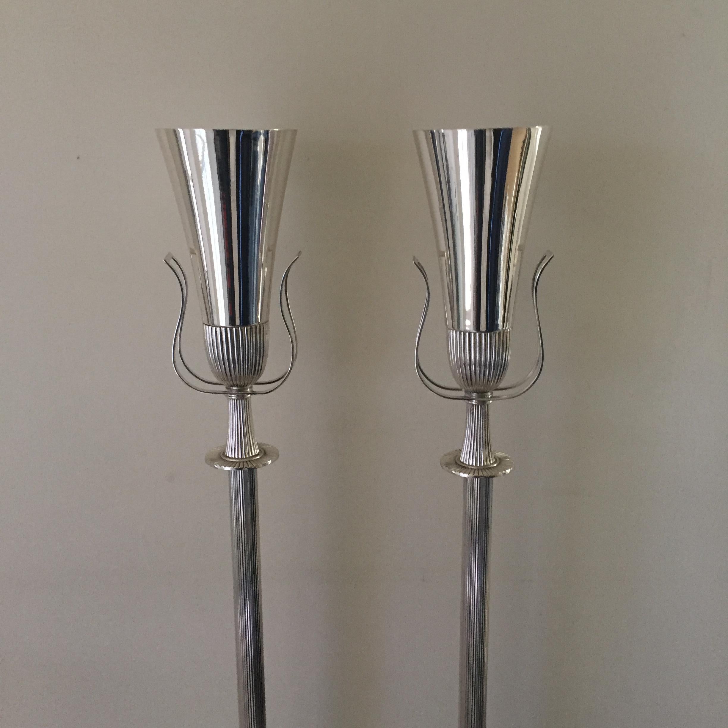 Pair of Tommi Parzinger Hollywood Regency Torchiers or Standing Lamps For Sale 2