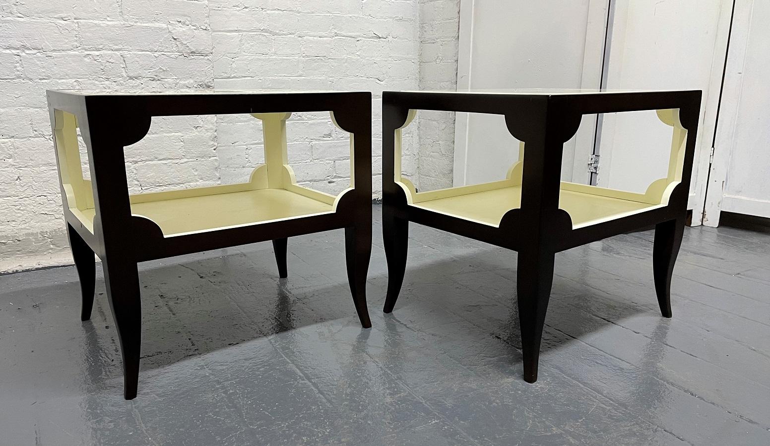 Pair of Tommi Parzinger Originals tables with Onyx Tops. The frames are mahogany and the top tier has solid onyx inserts.