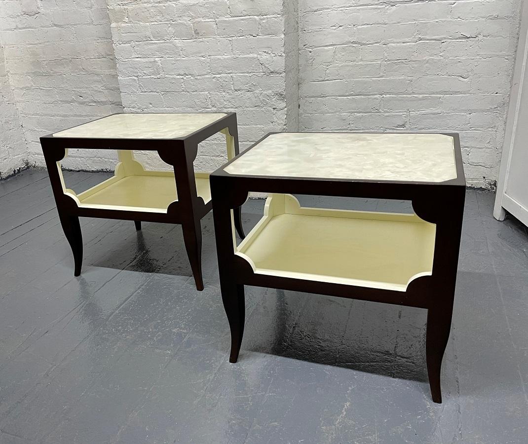 Mid-Century Modern Pair Tommi Parzinger Originals Tables w/ Onyx Tops For Sale