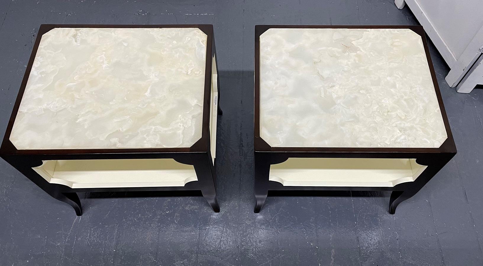 Mid-20th Century Pair Tommi Parzinger Originals Tables w/ Onyx Tops For Sale