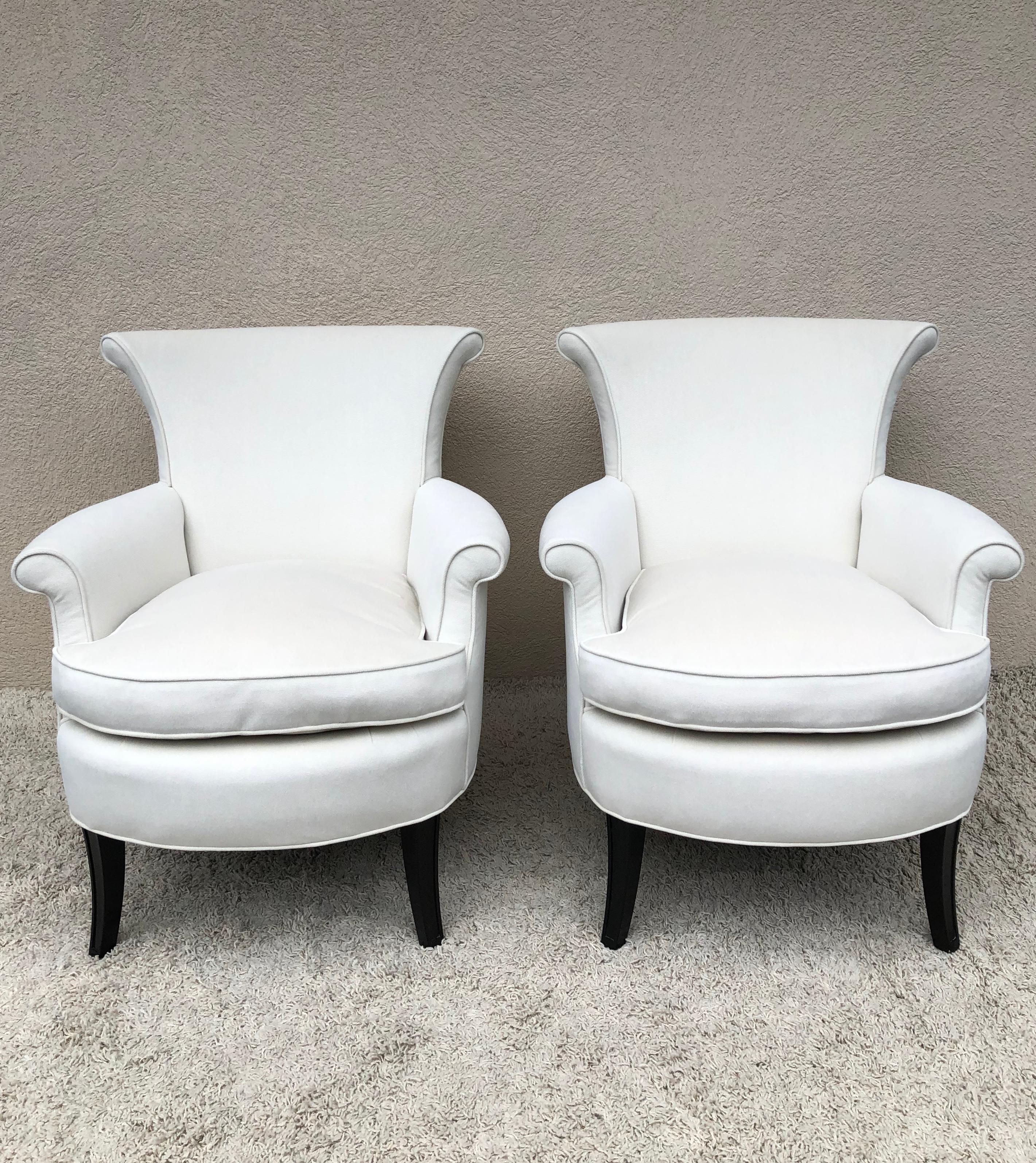 Mid-Century Modern Pair of Tommi Parzinger Petite Slipper Chairs/ Club Arm Chairs For Sale
