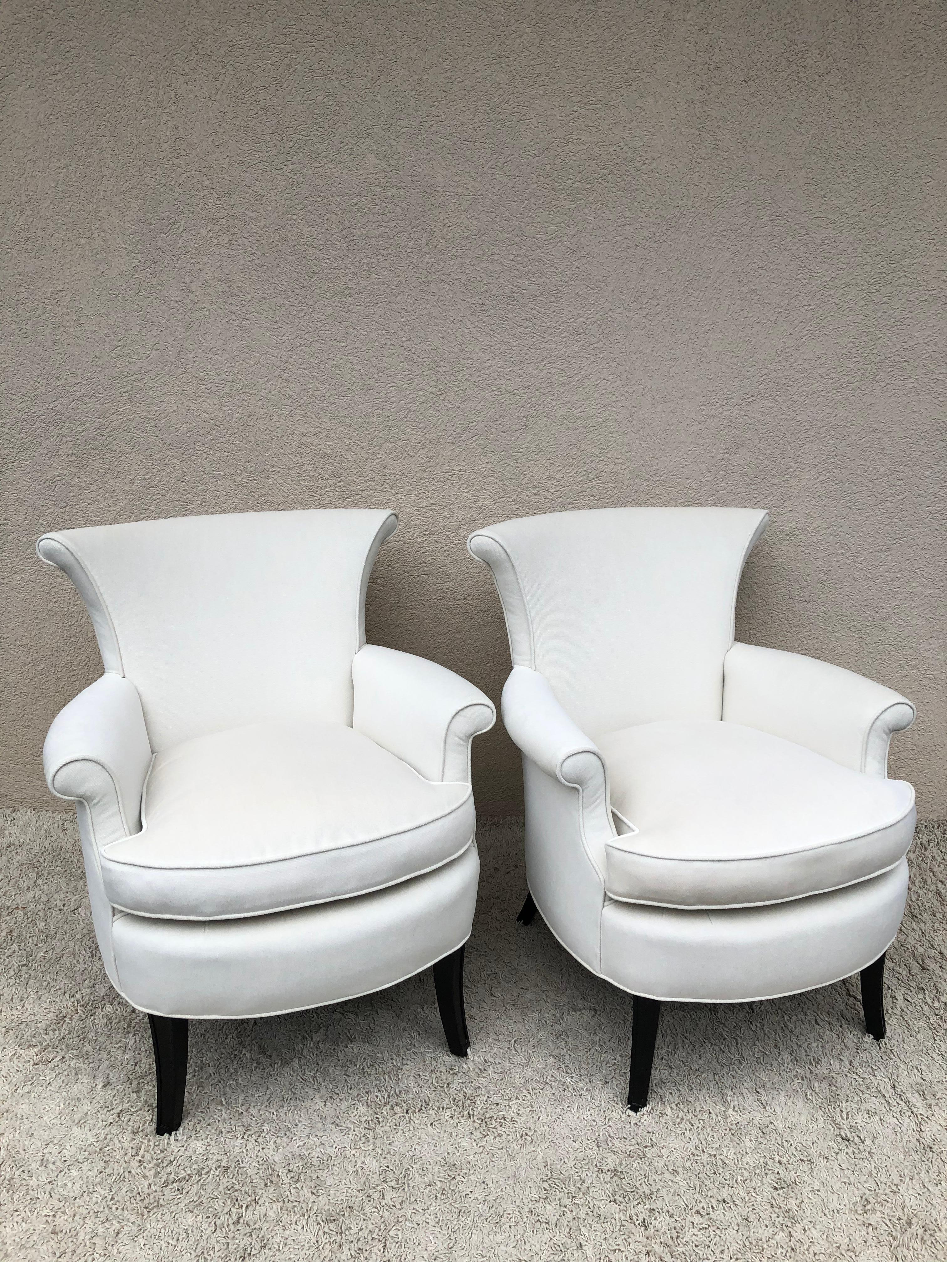 Lacquered Pair of Tommi Parzinger Petite Slipper Chairs/ Club Arm Chairs For Sale