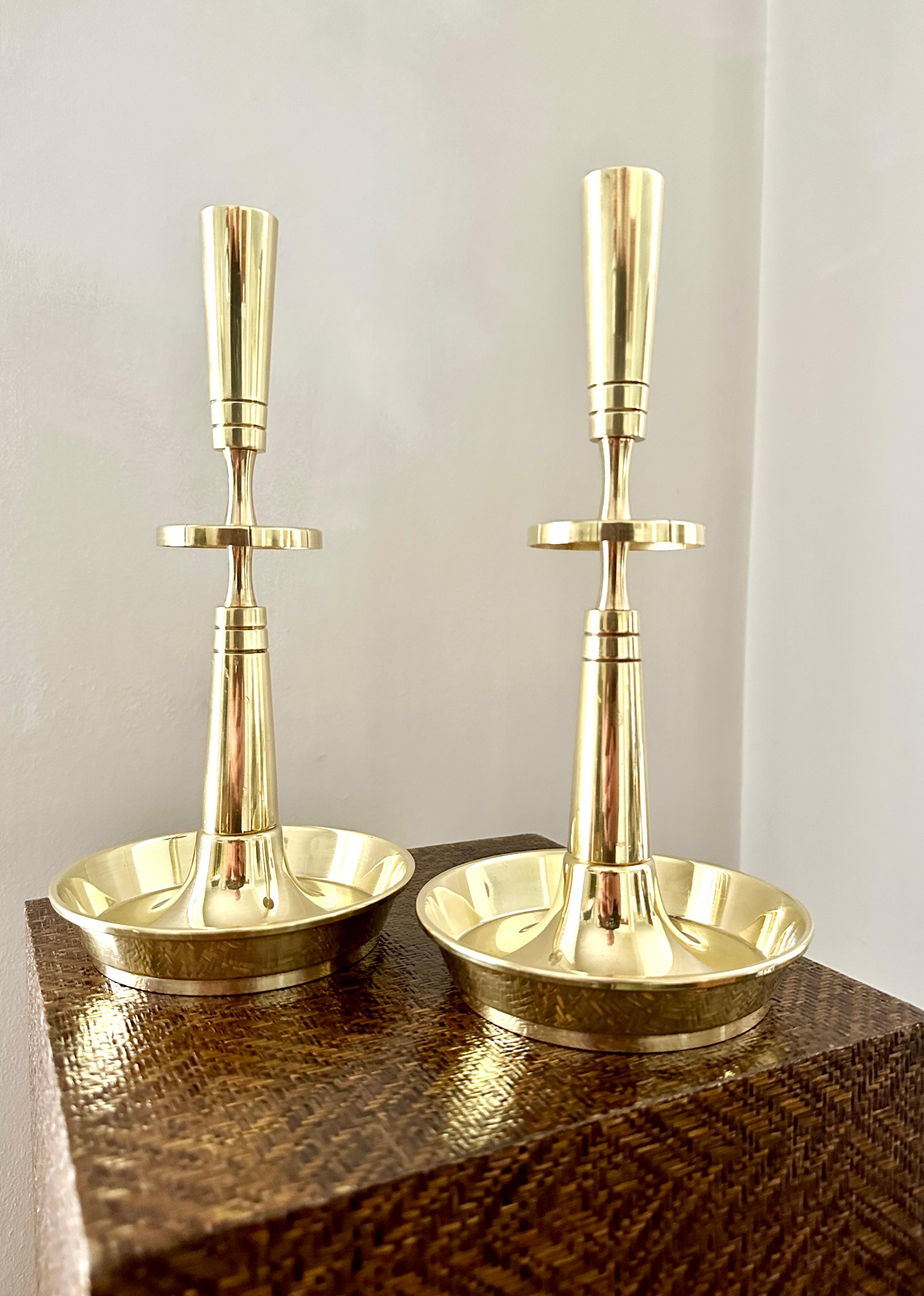Pair Tommi Parzinger Solid Brass Candlesticks For Dorlyn Silversmiths For Sale 4