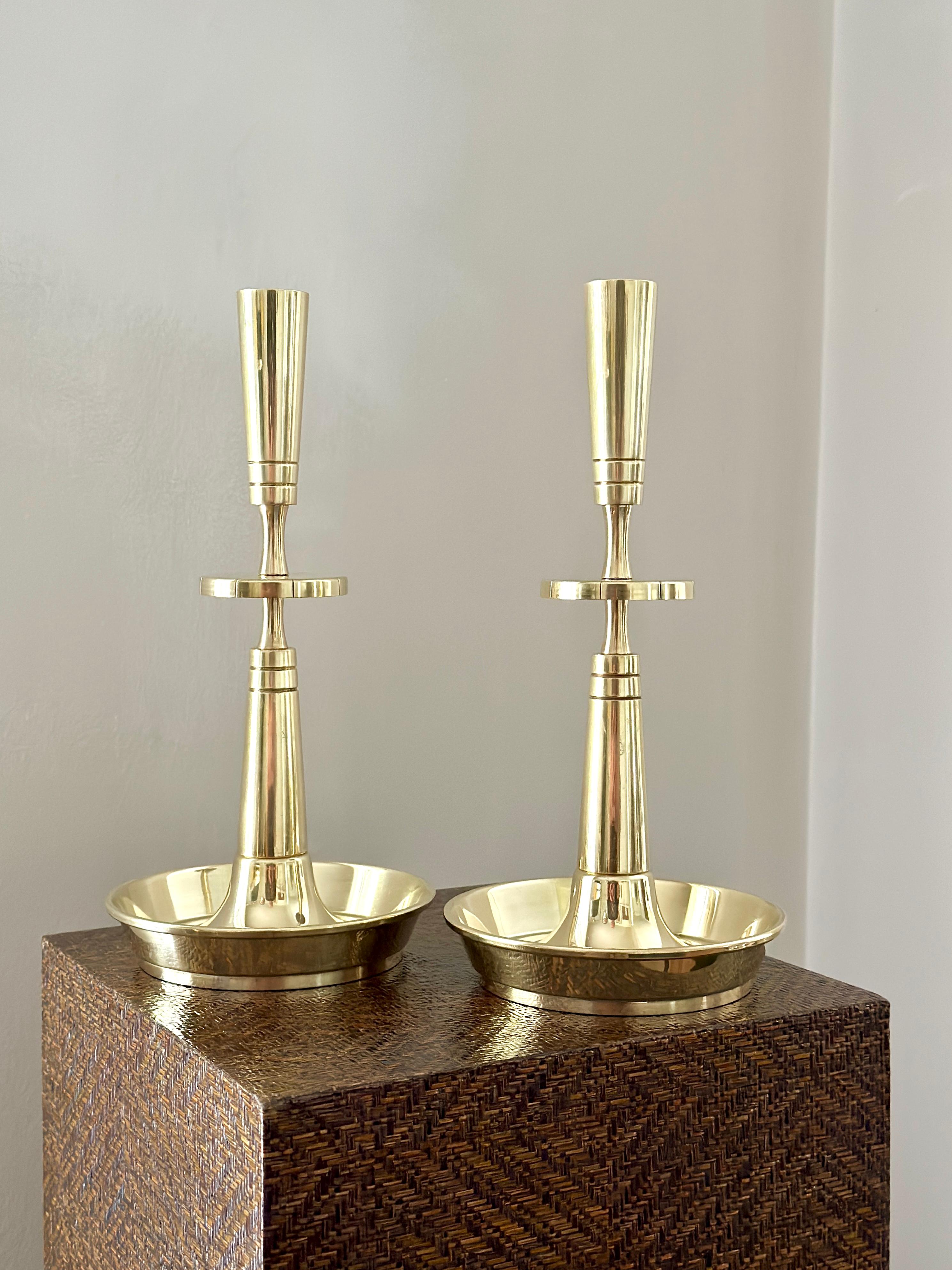 Pair Tommi Parzinger Solid Brass Candlesticks For Dorlyn Silversmiths For Sale 5