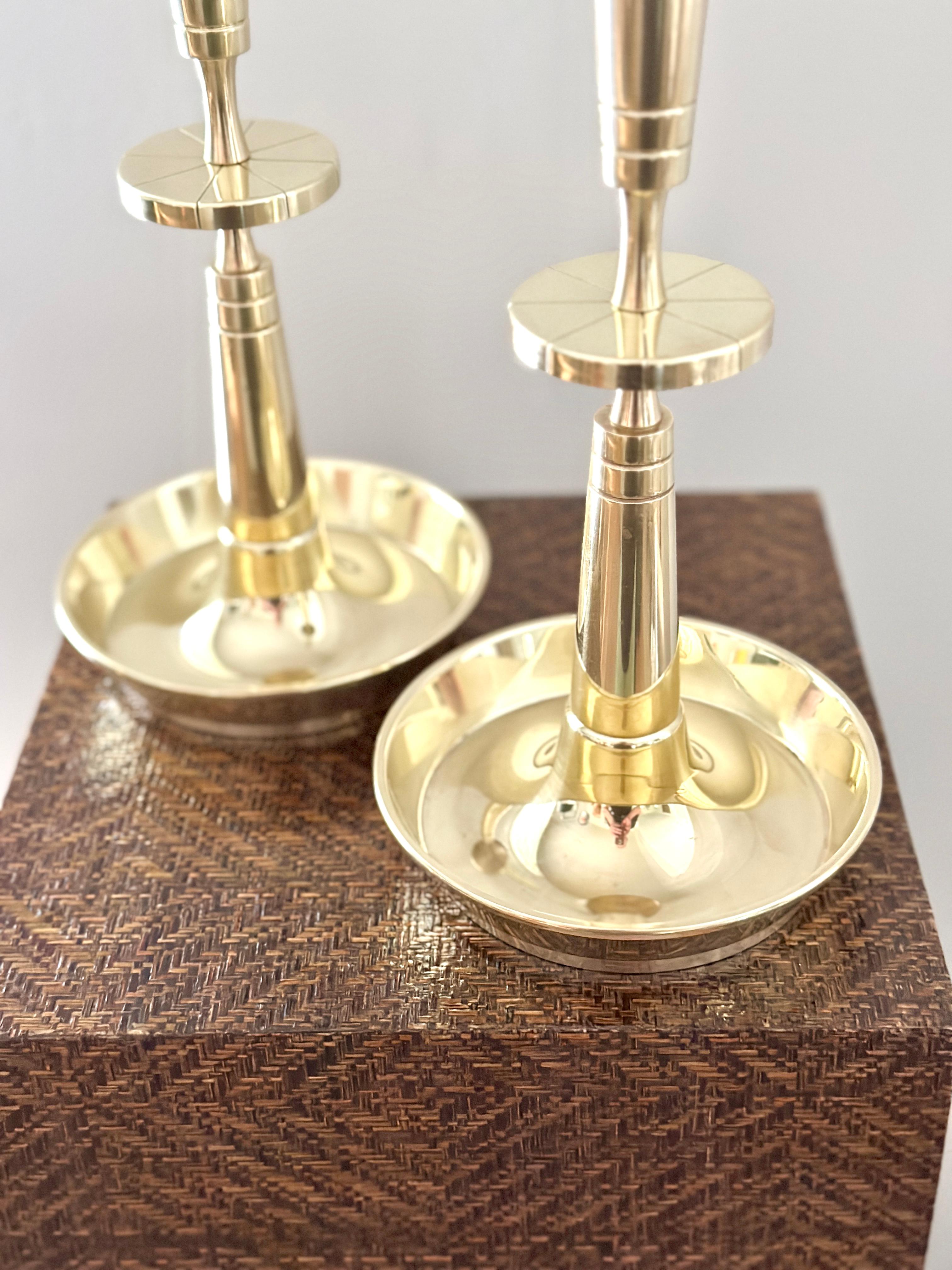 American Pair Tommi Parzinger Solid Brass Candlesticks For Dorlyn Silversmiths For Sale