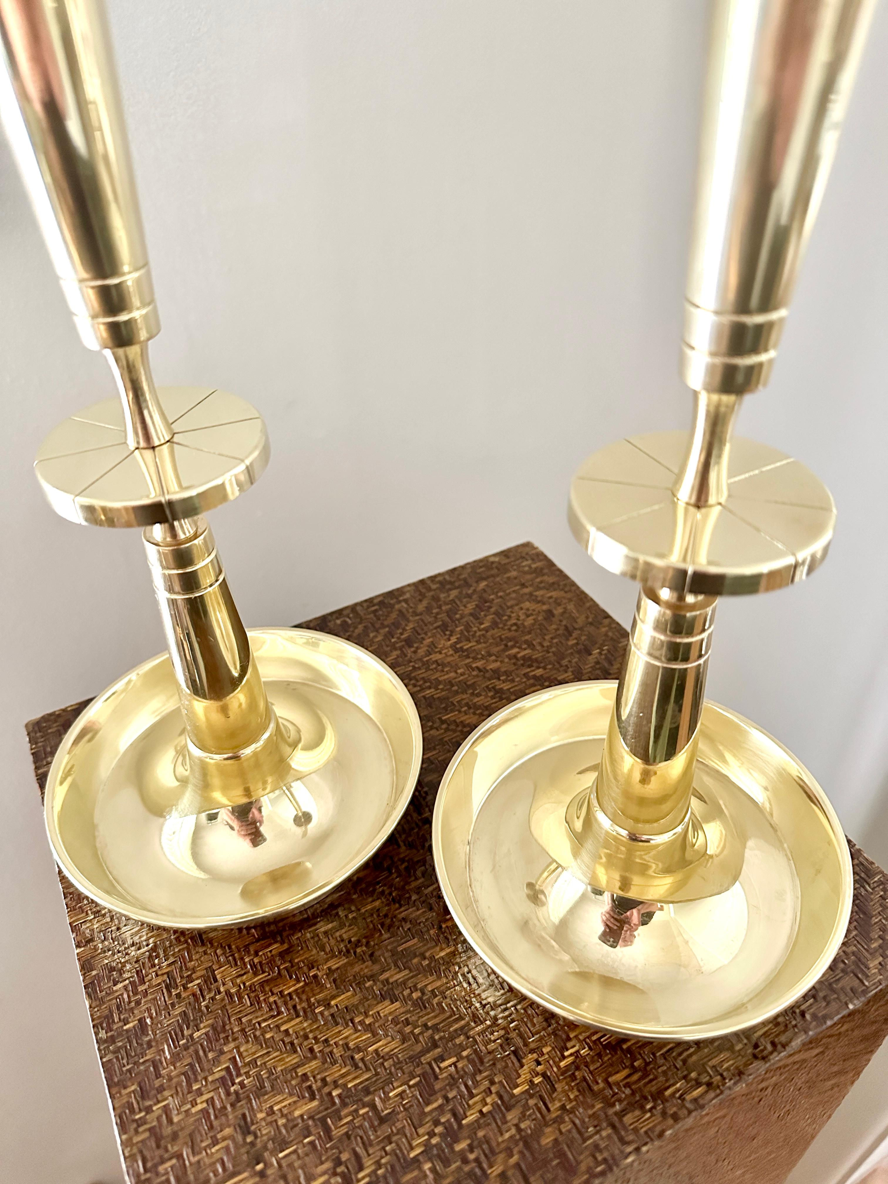 Pair Tommi Parzinger Solid Brass Candlesticks For Dorlyn Silversmiths For Sale 1