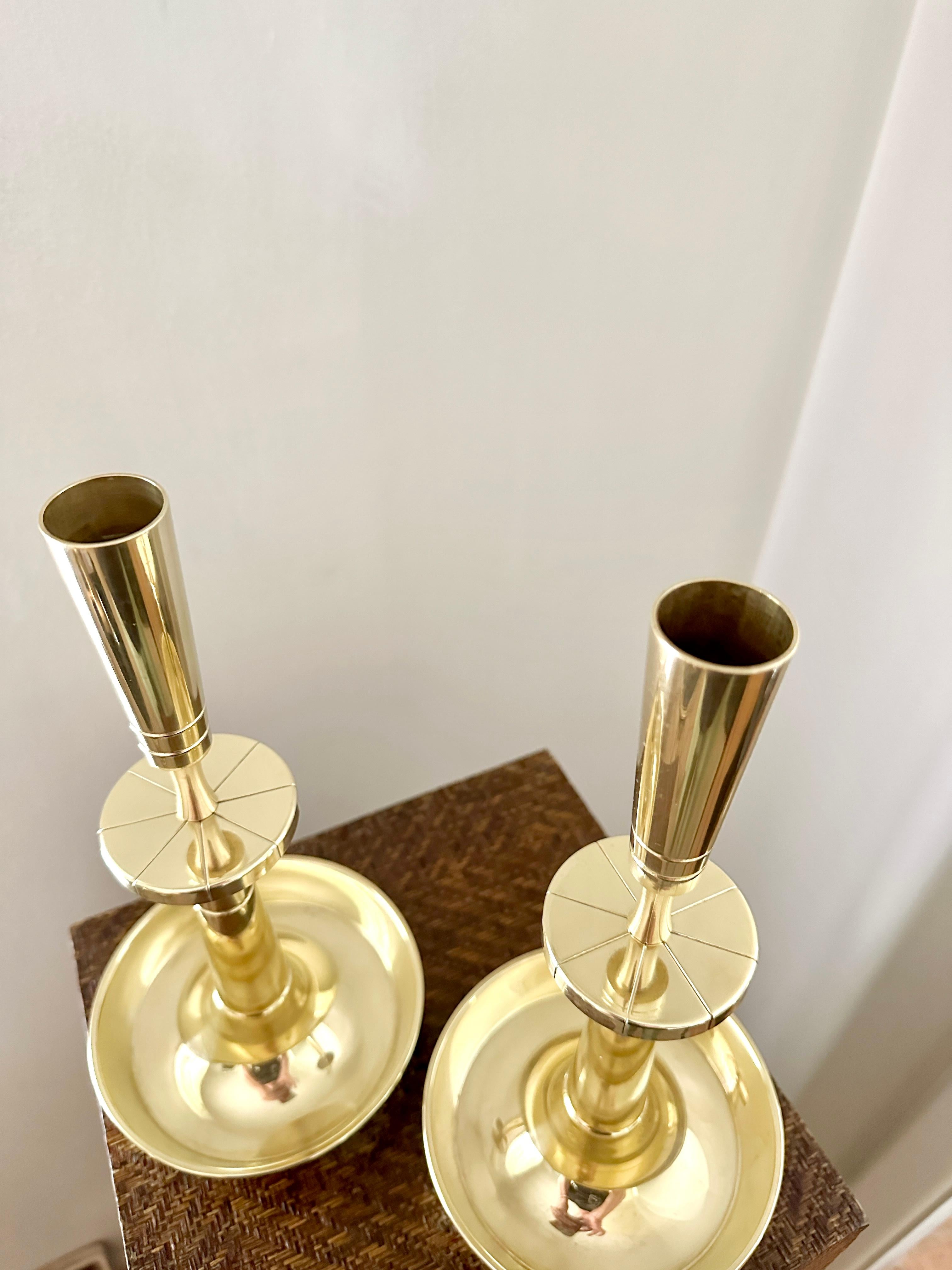 Pair Tommi Parzinger Solid Brass Candlesticks For Dorlyn Silversmiths For Sale 3