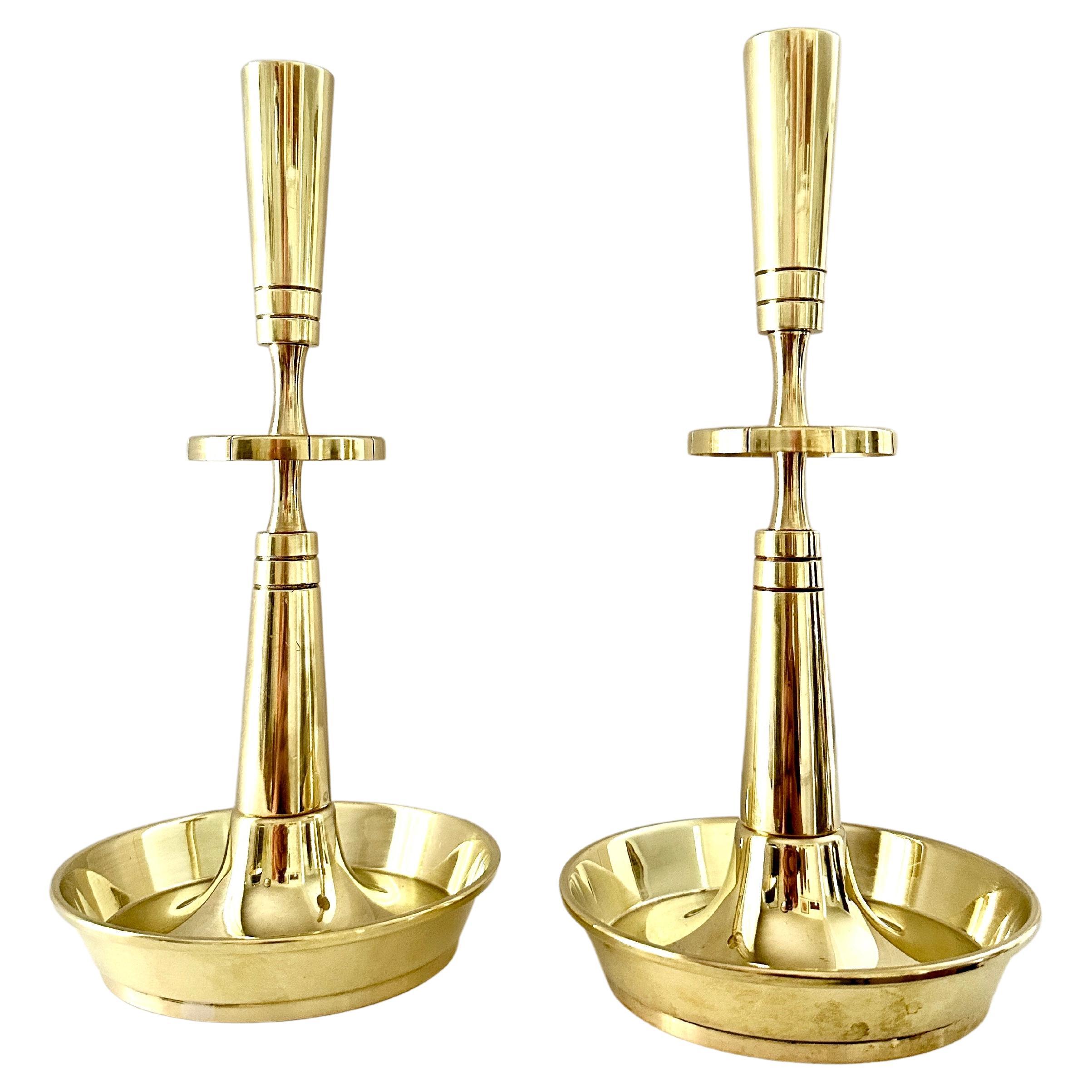 Pair Tommi Parzinger Solid Brass Candlesticks For Dorlyn Silversmiths For Sale