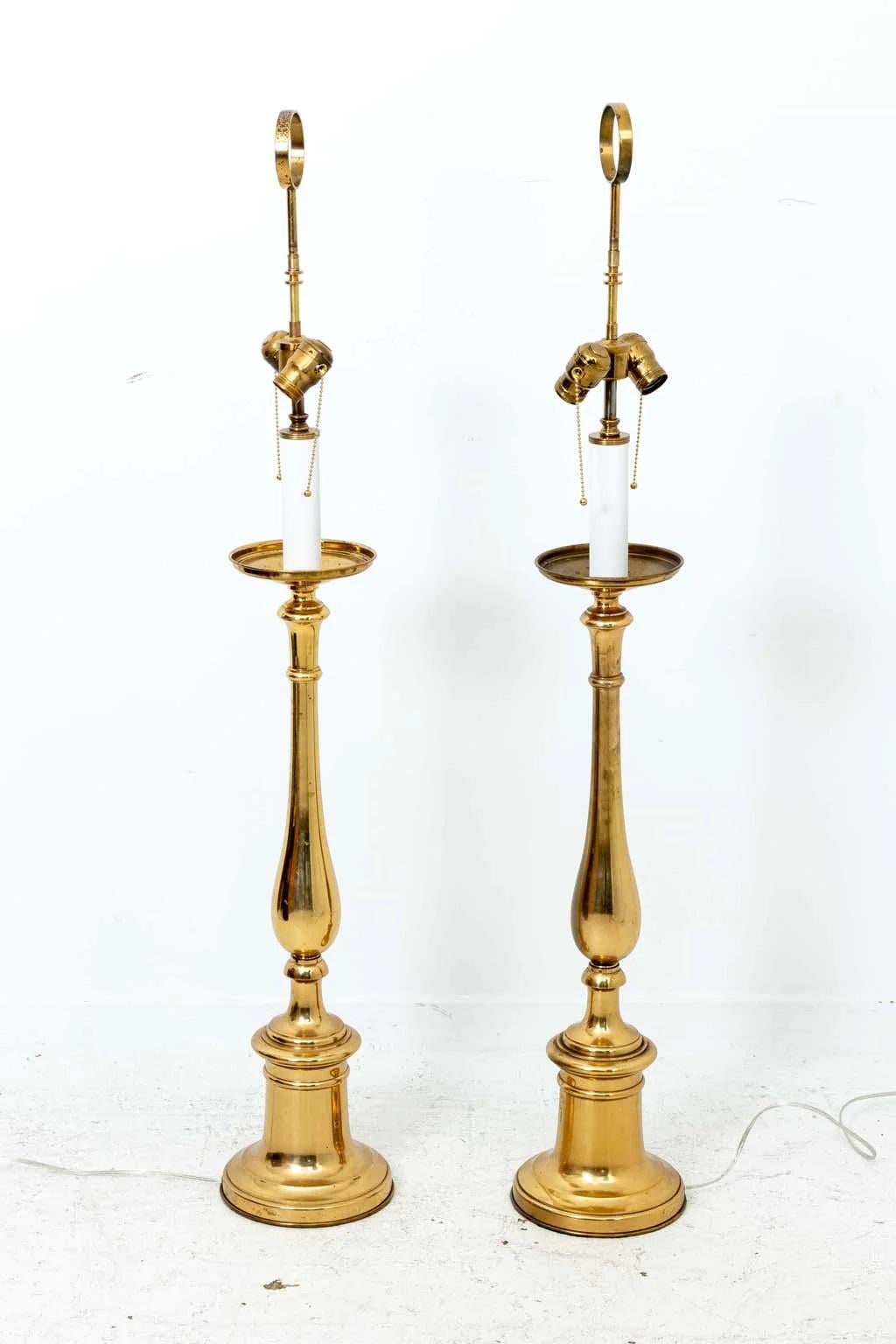 American Pair Tommi Parzinger Style Solid Brass Mid Century Lamps For Sale