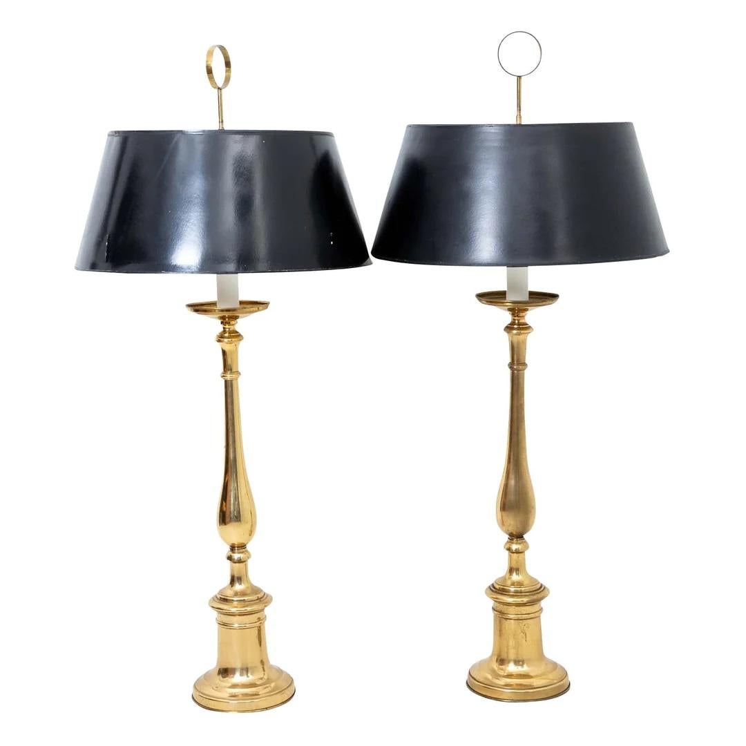 Pair Tommi Parzinger Style Solid Brass Mid Century Lamps For Sale 2