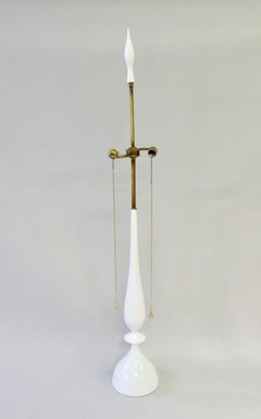 Tommi Parzinger Style White Lacquer with Brass Pull Rembrandt Table Lamps, Pair