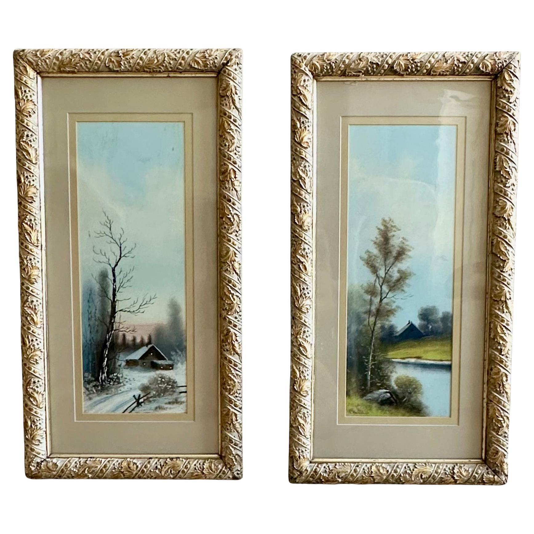 Pair Tonalist Pastel Landscape Paintings by William Henry Chandler