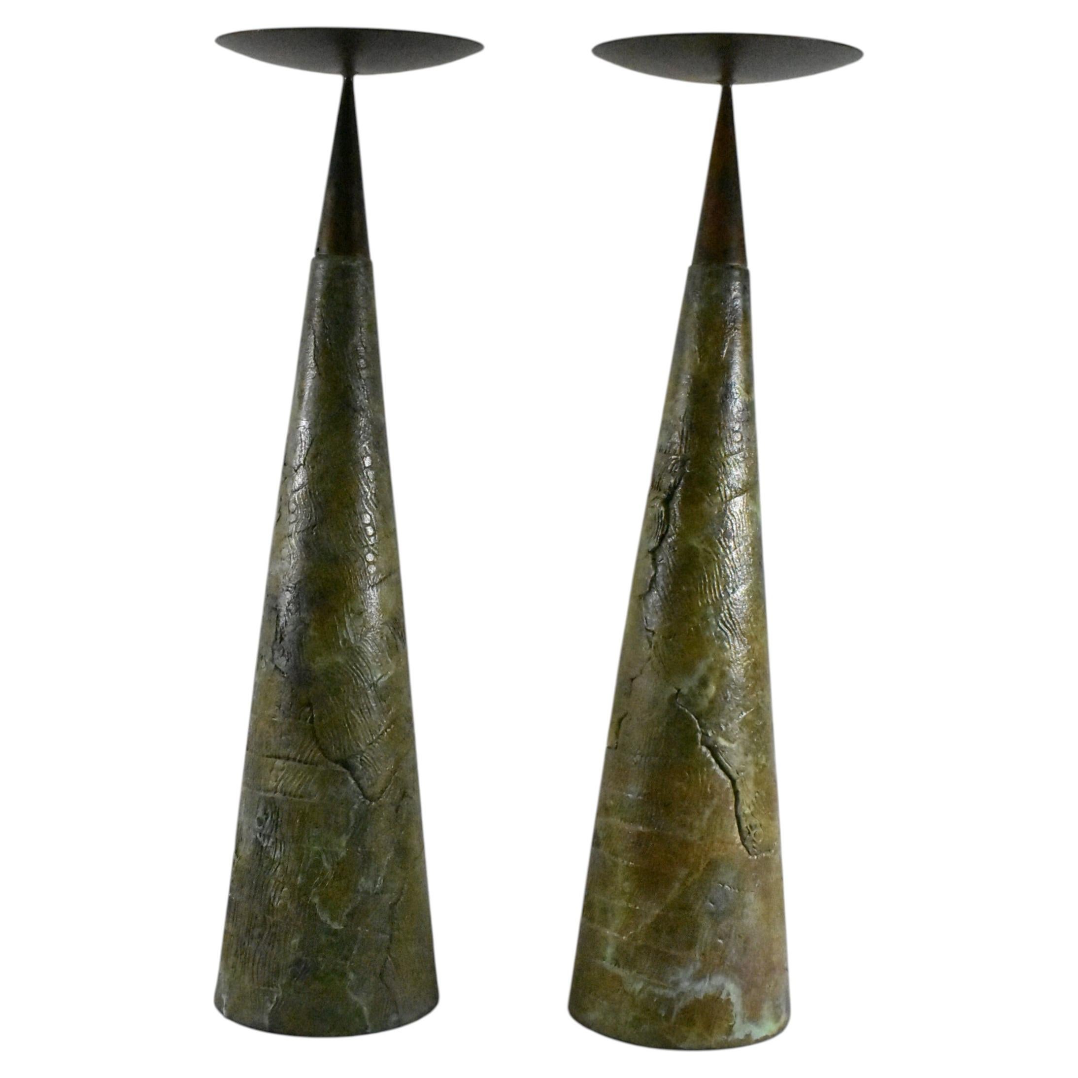 Pair Tony Evans Pottery Candleholders Circa 1980s
