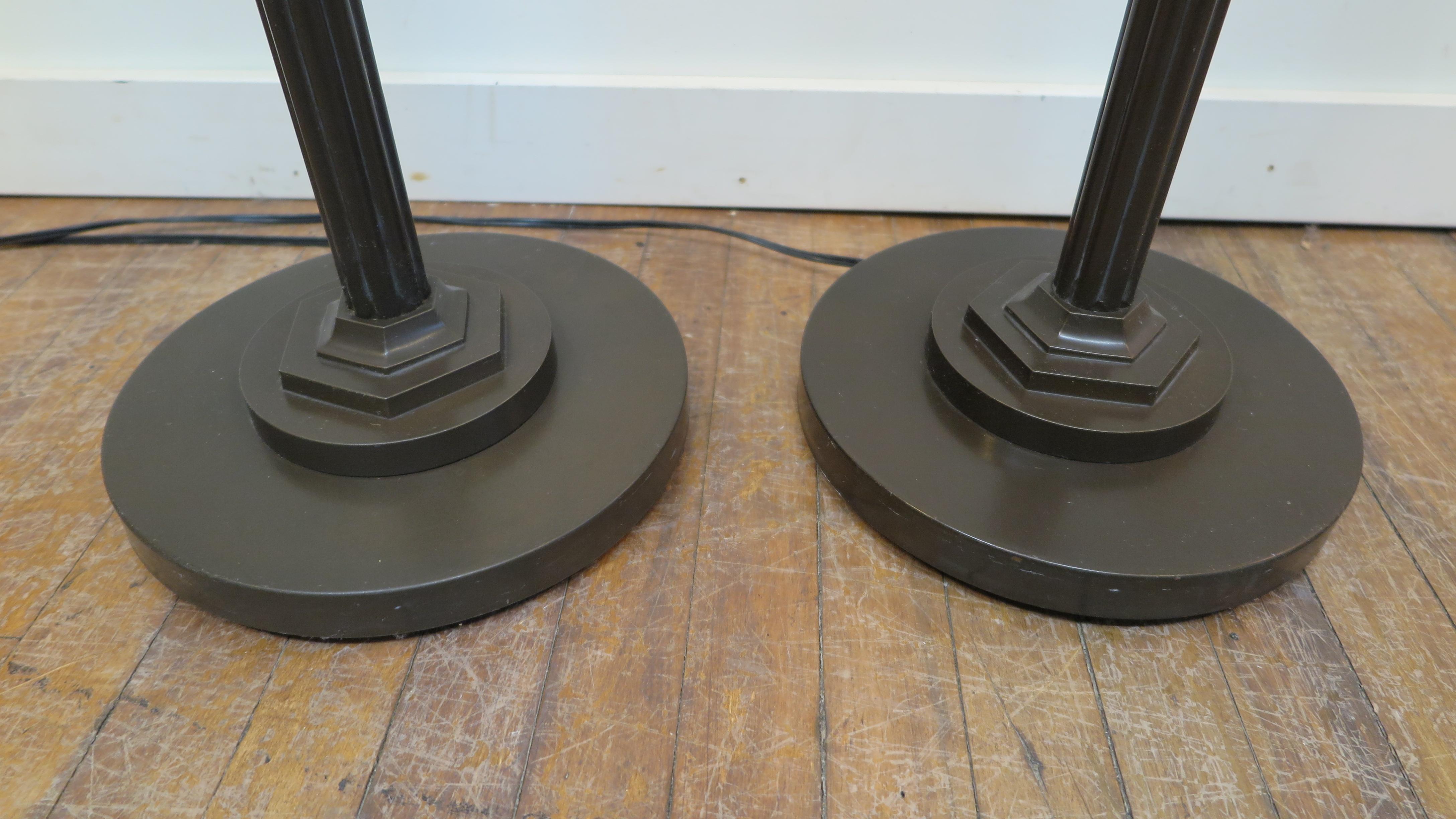 Bronzed Pair of Torchiere Floor Lamps