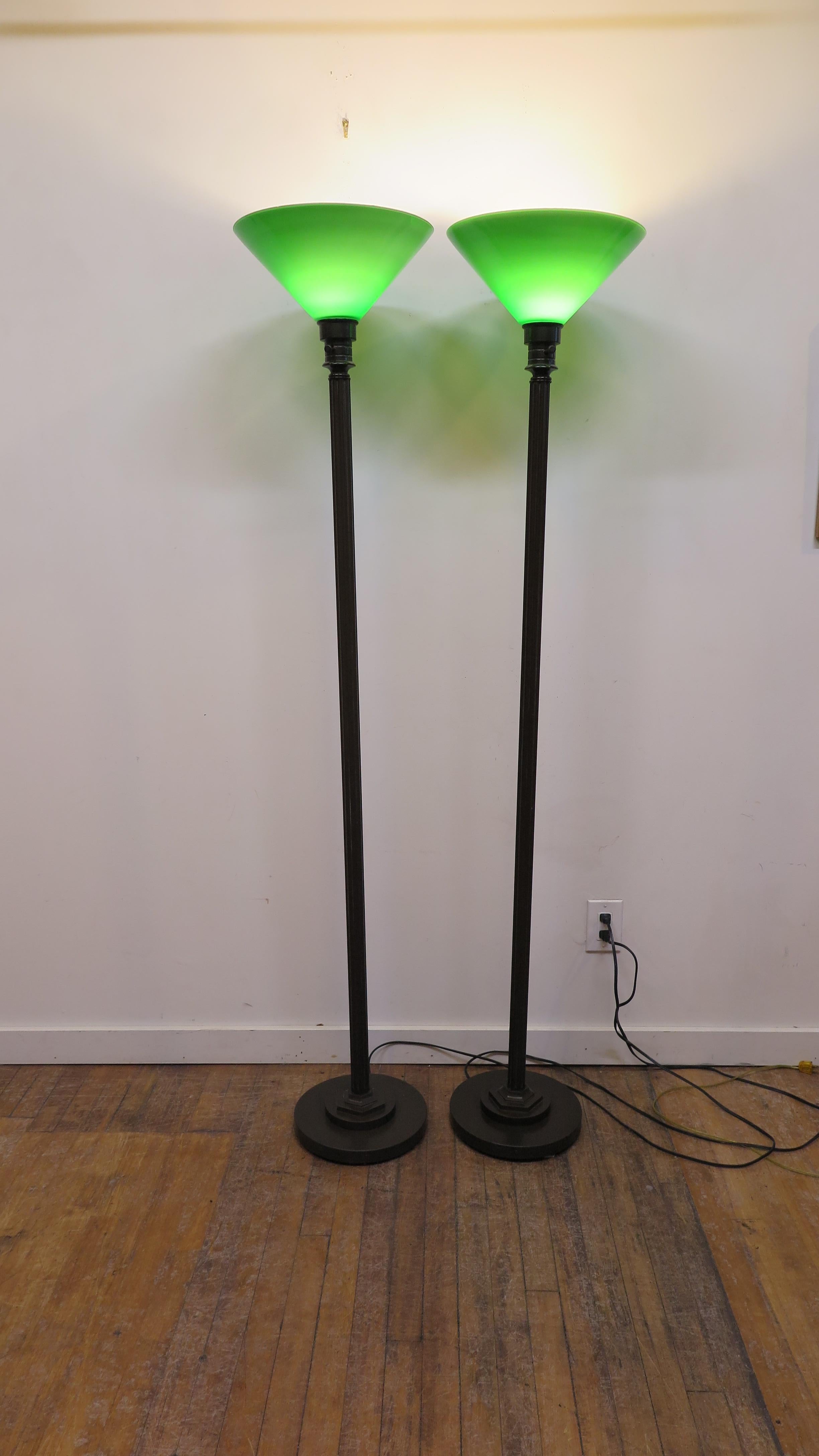 Pair of Torchiere Floor Lamps In Good Condition In New York, NY