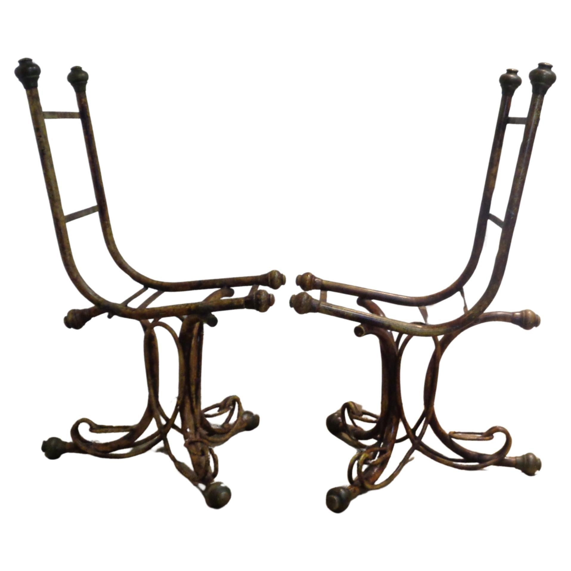  Tortoise Painted Faux Bamboo Iron and Bronze Chairs, Circa 1960 For Sale 1