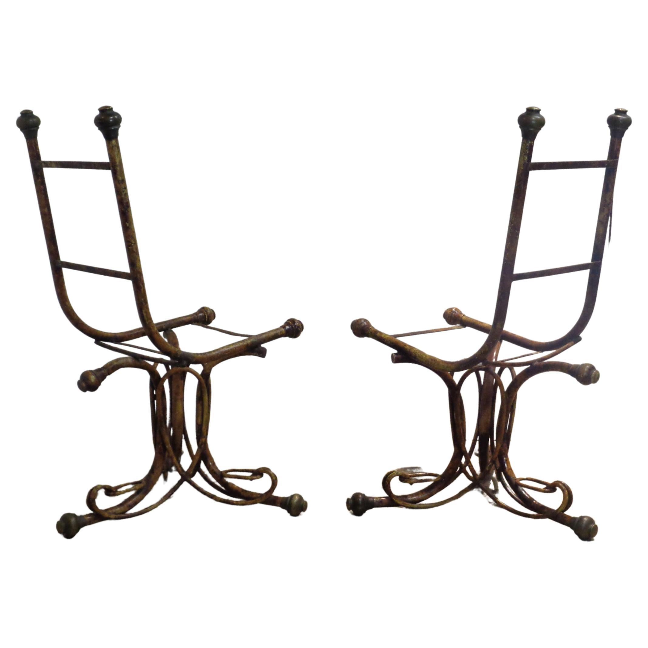  Tortoise Painted Faux Bamboo Iron and Bronze Chairs, Circa 1960 For Sale 3