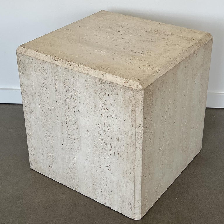 Pair Travertine Cube End Tables at 1stDibs