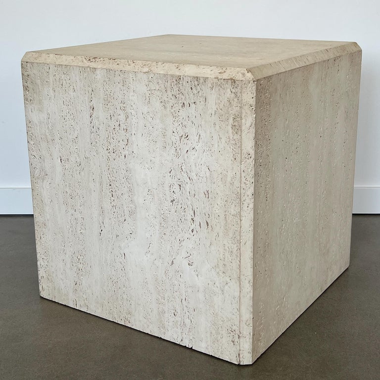 Pair Travertine Cube End Tables at 1stDibs