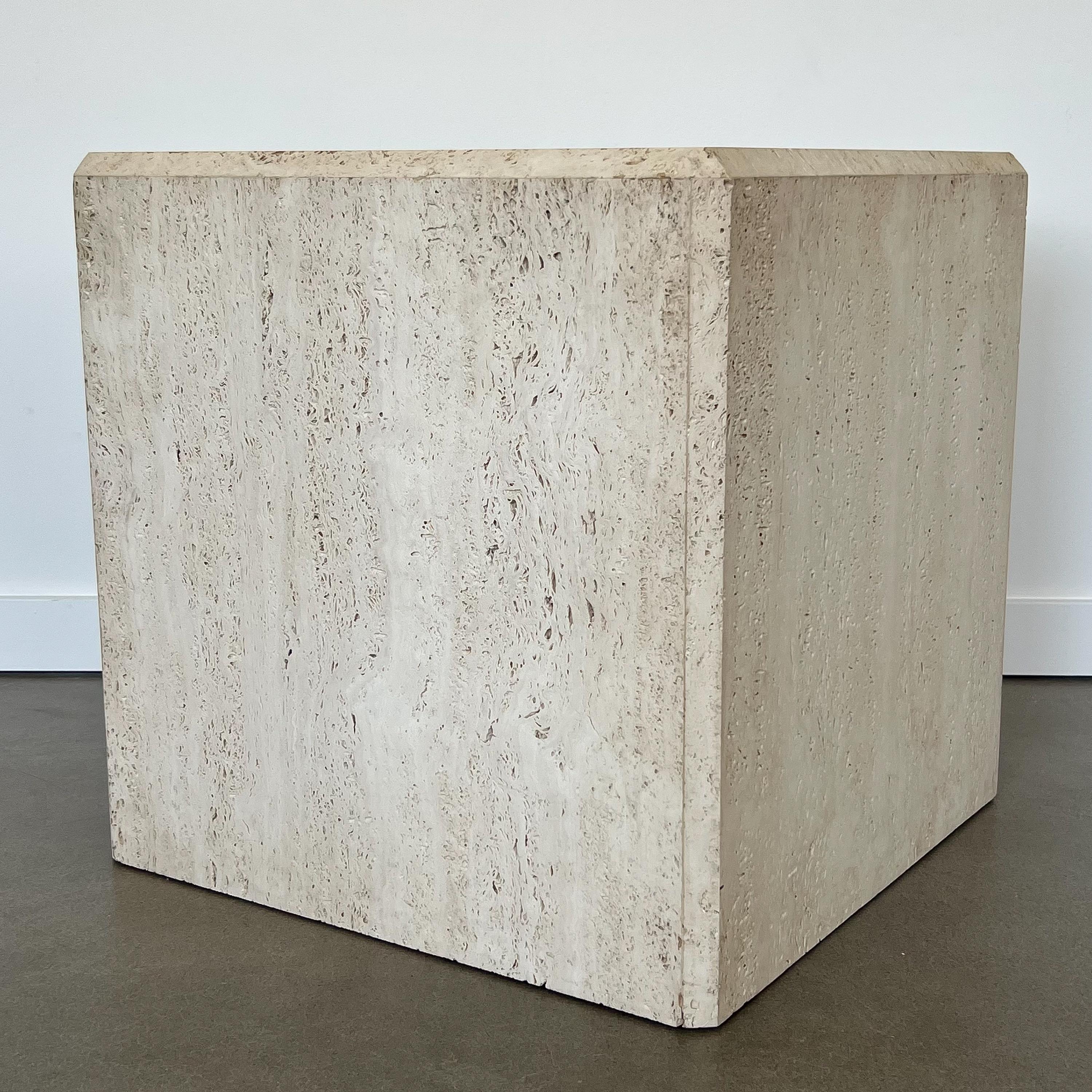 Pair Travertine Cube End Tables 6