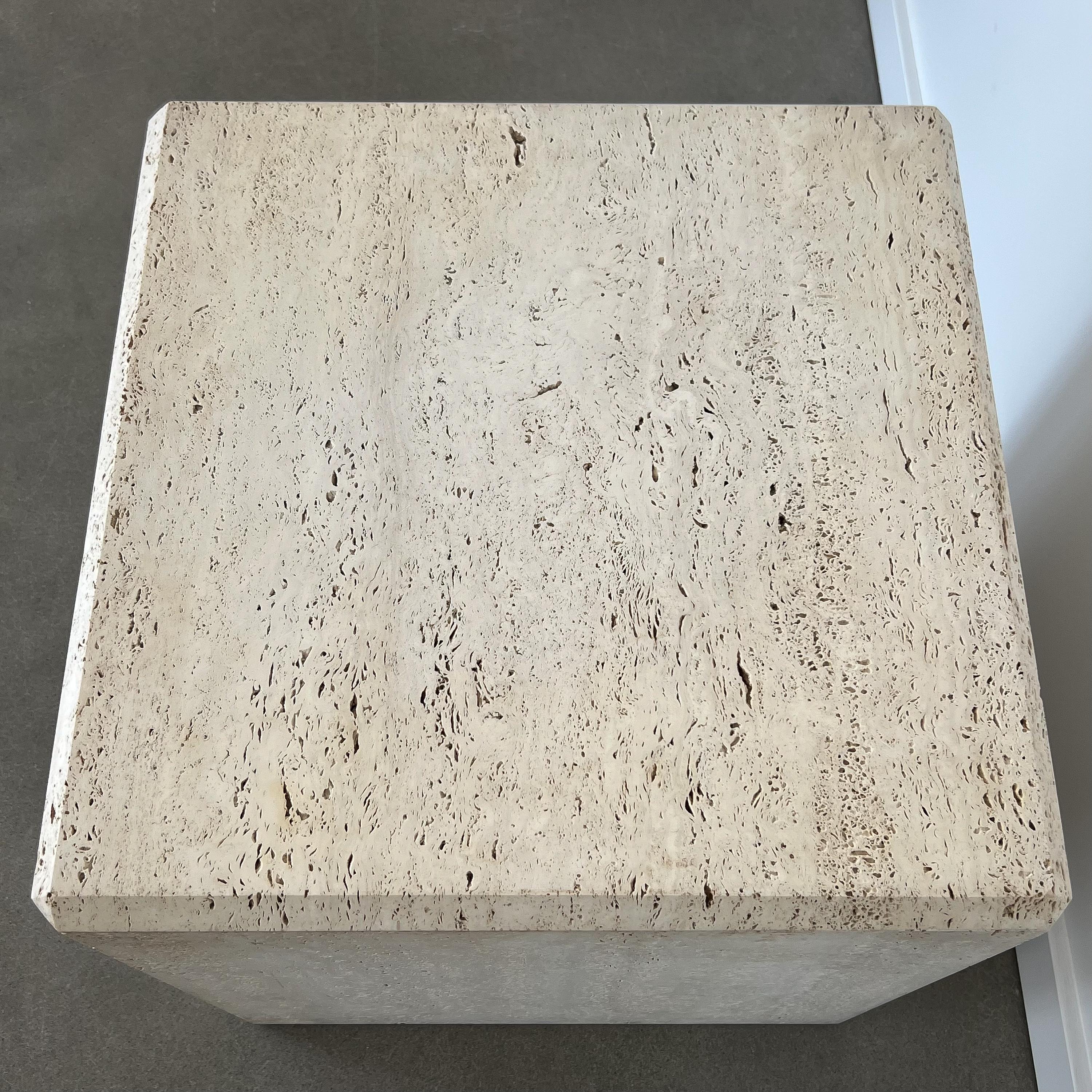 Pair Travertine Cube End Tables 7