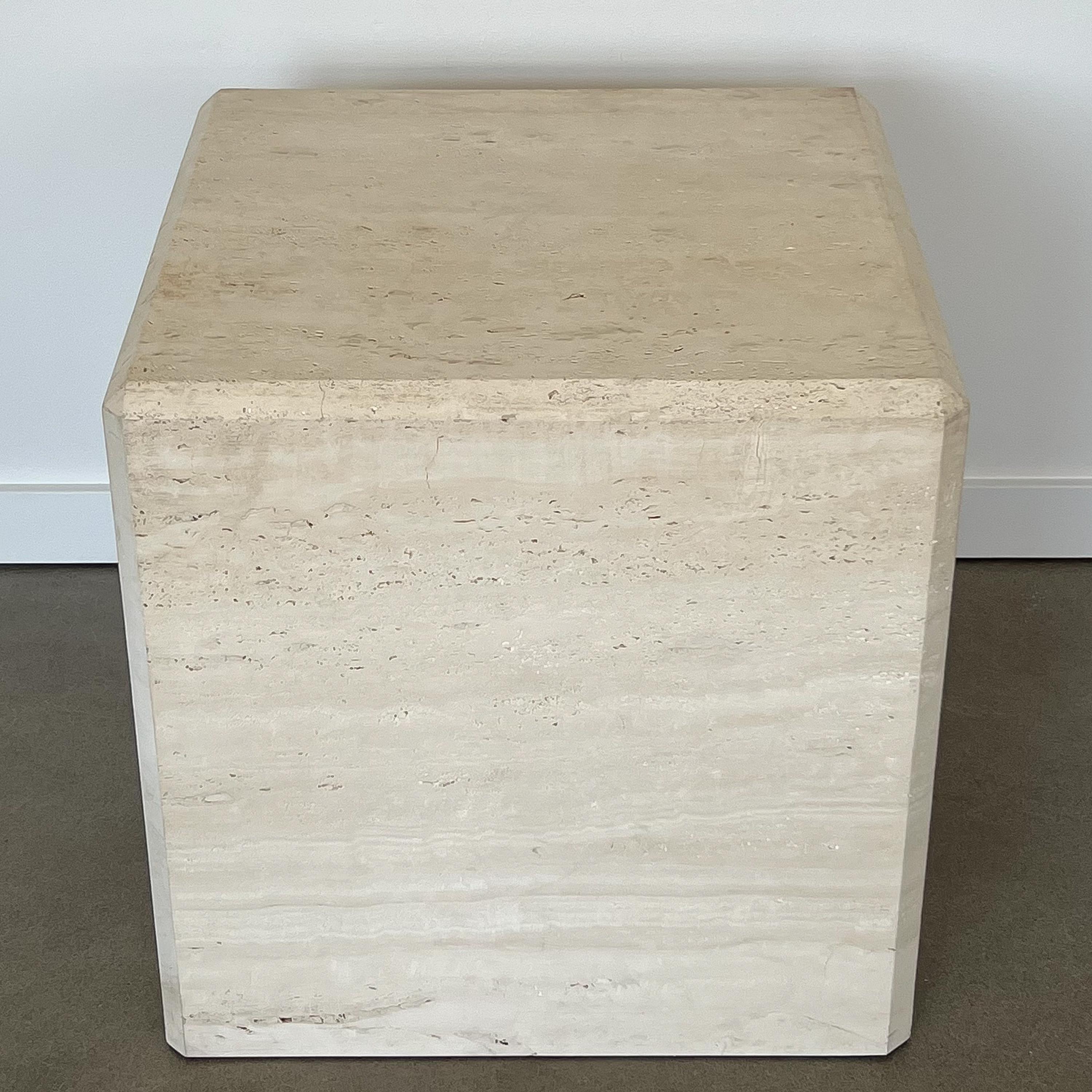 Pair Travertine Cube End Tables 9