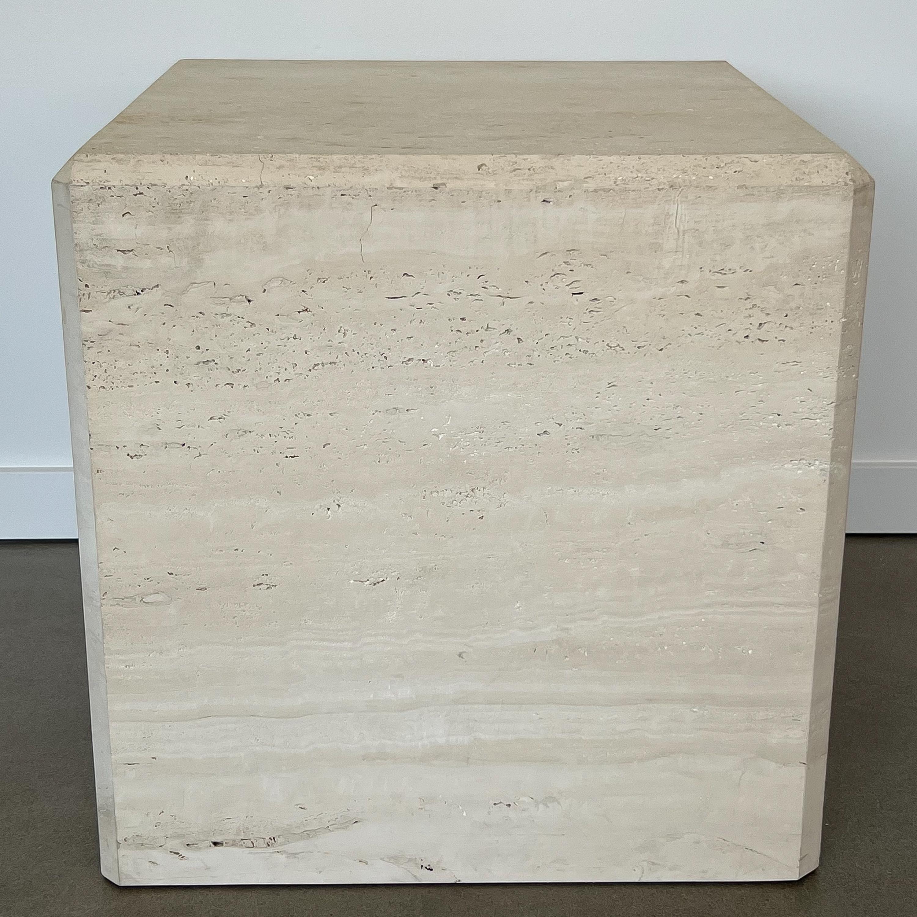 Pair Travertine Cube End Tables 10