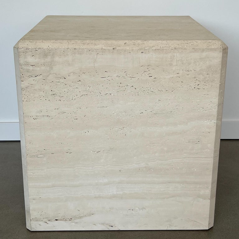 Pair Travertine Cube End Tables at 1stDibs