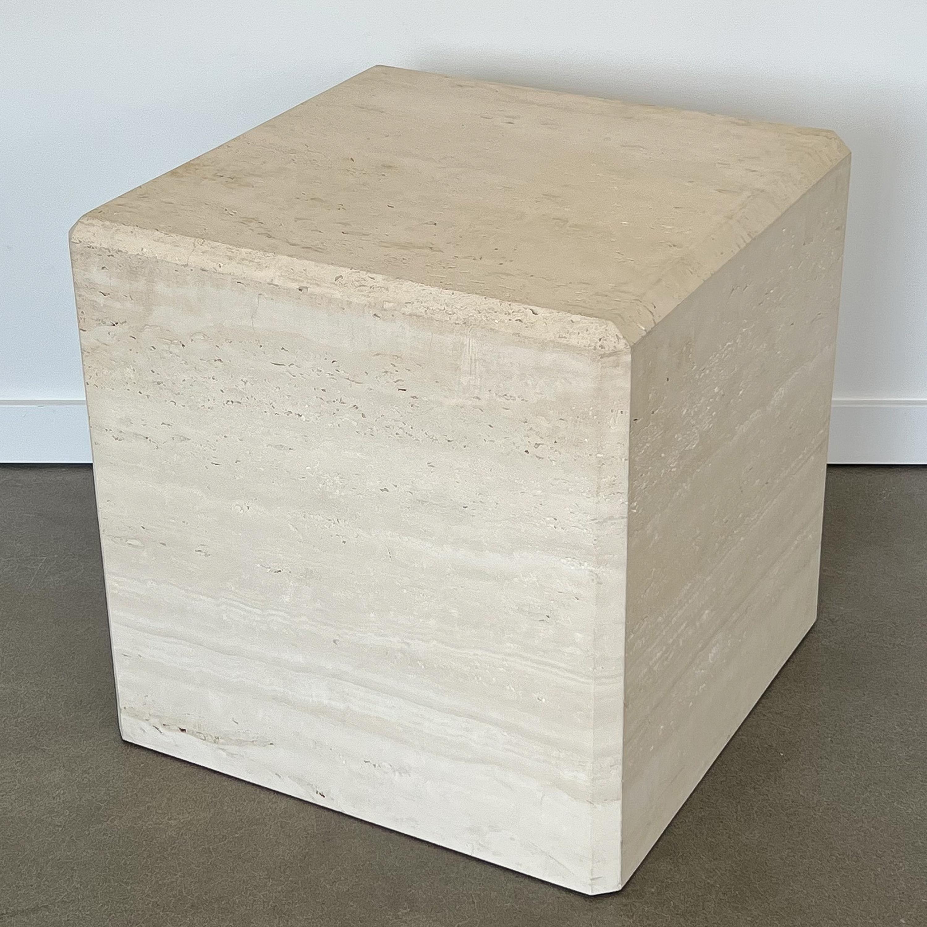 Pair Travertine Cube End Tables 11
