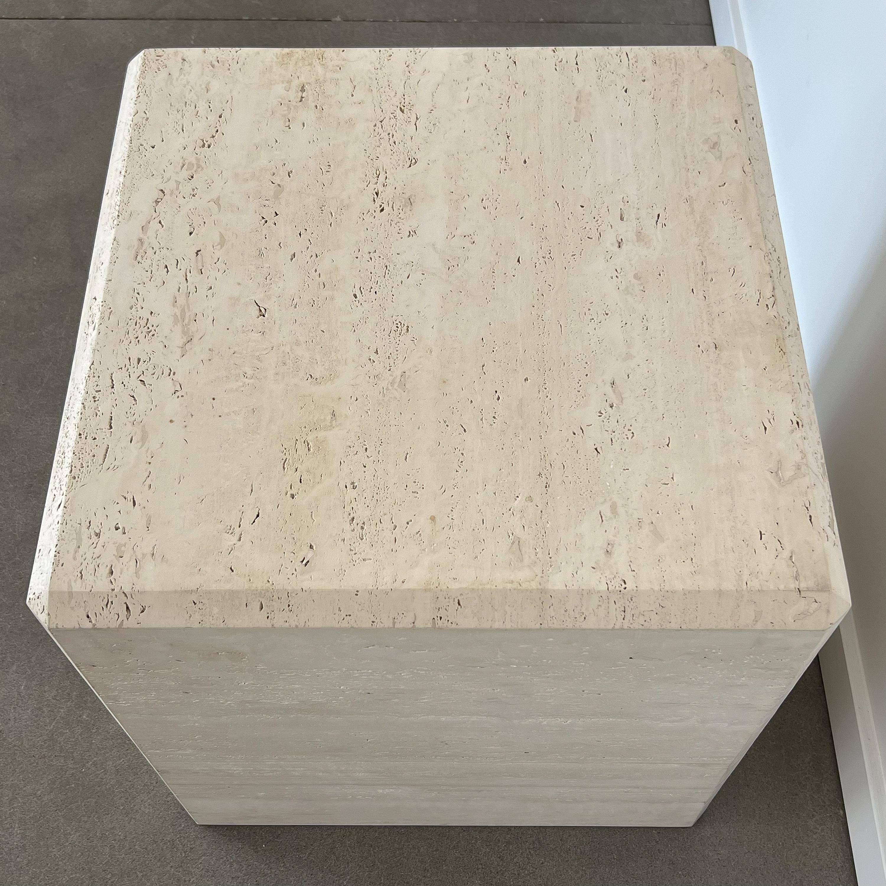 Pair Travertine Cube End Tables 12