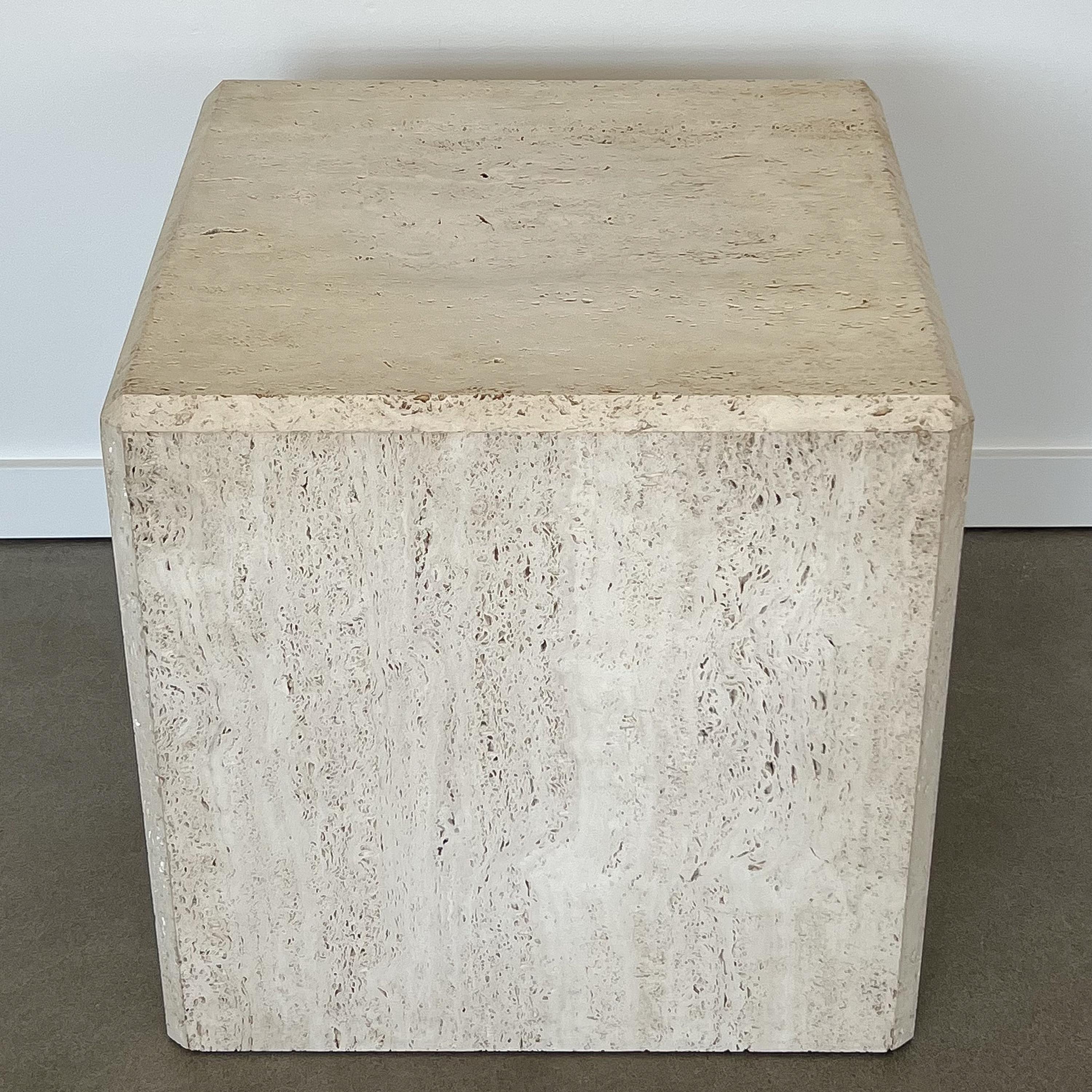 Pair Travertine Cube End Tables 1