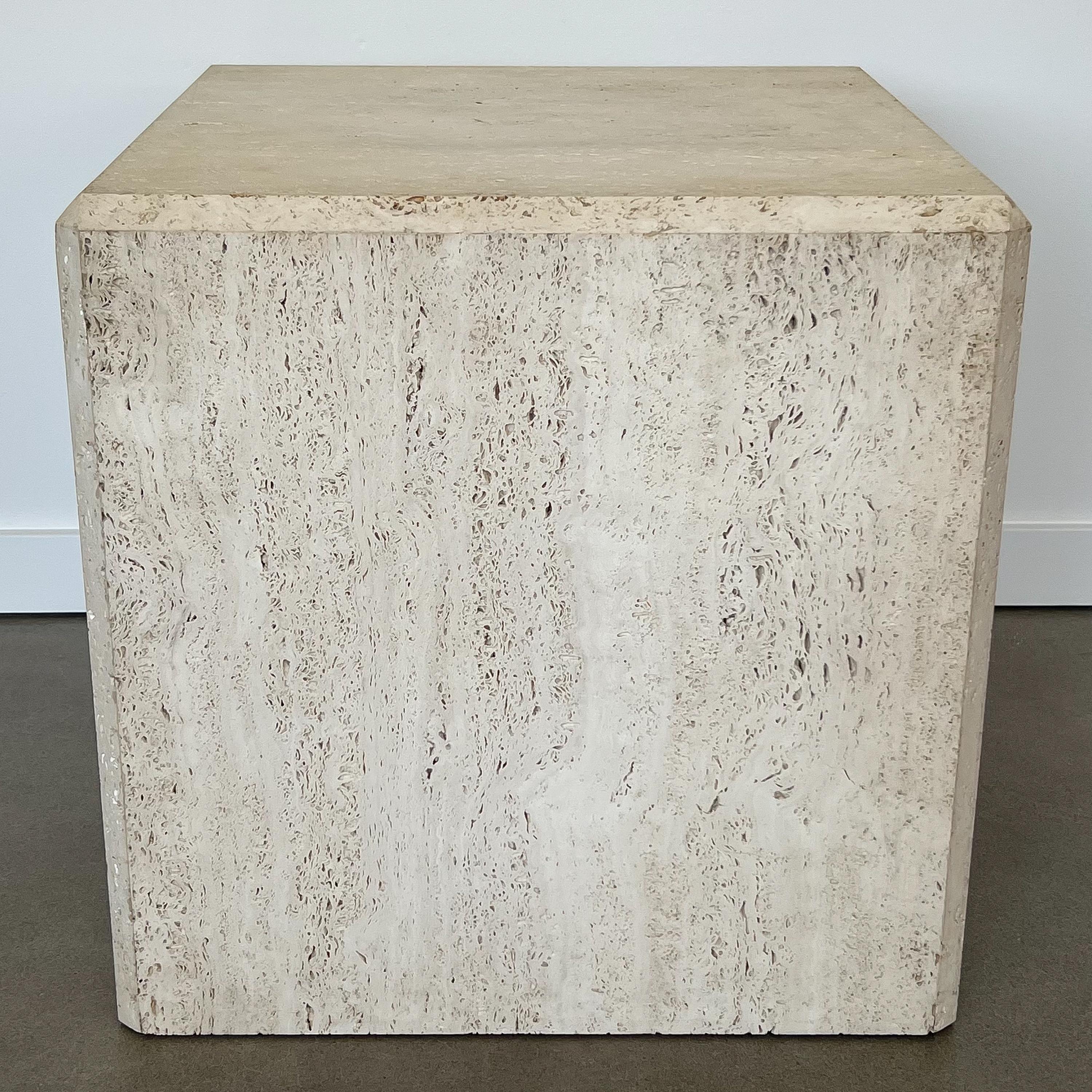 Pair Travertine Cube End Tables 2
