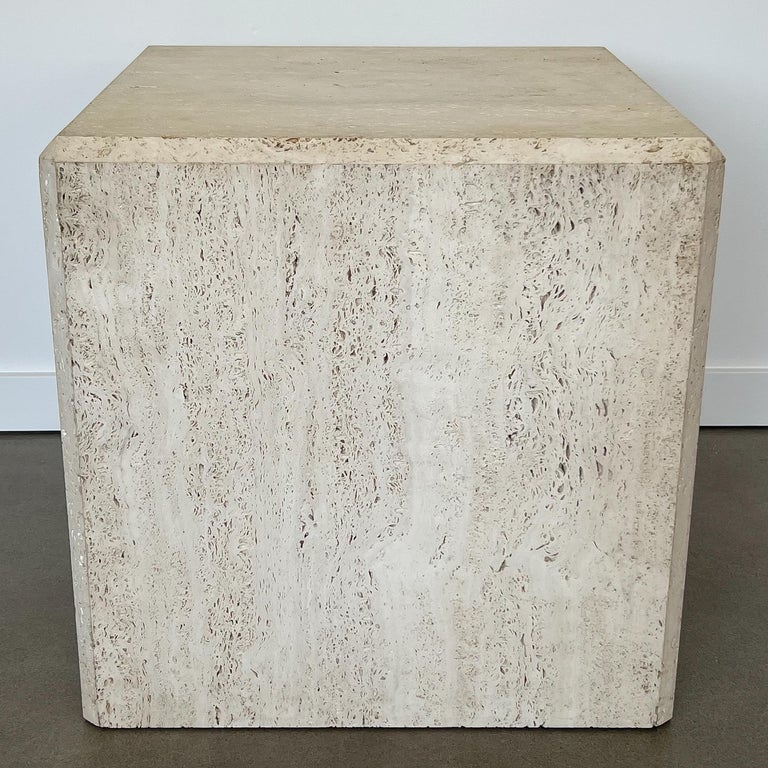 Pair Travertine Cube End Tables at 1stDibs