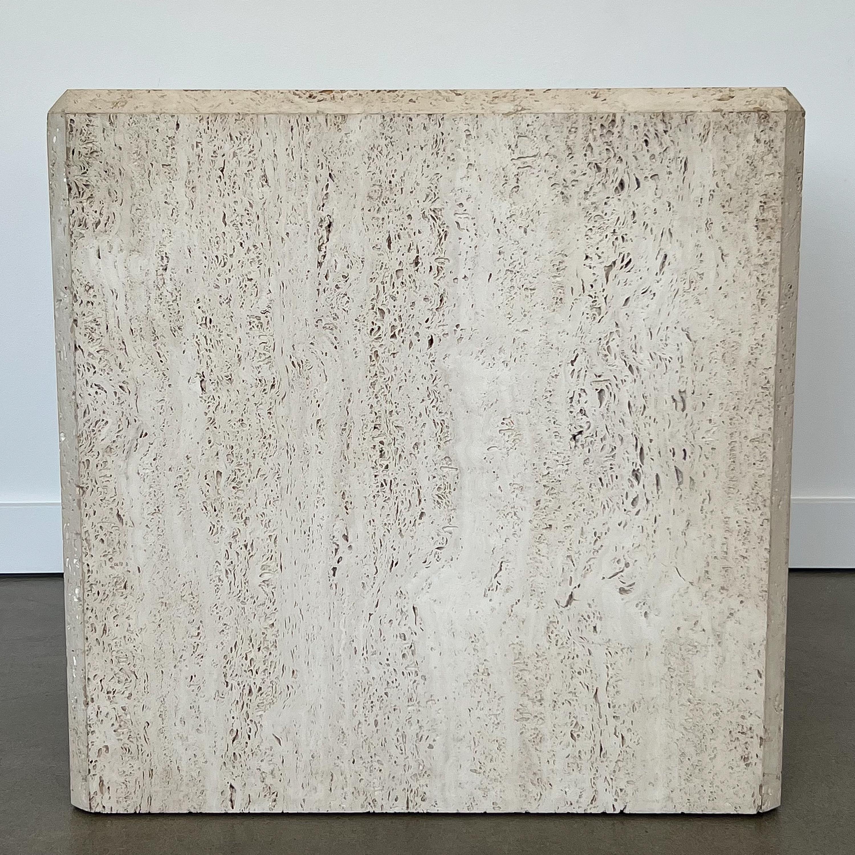 Pair Travertine Cube End Tables 3