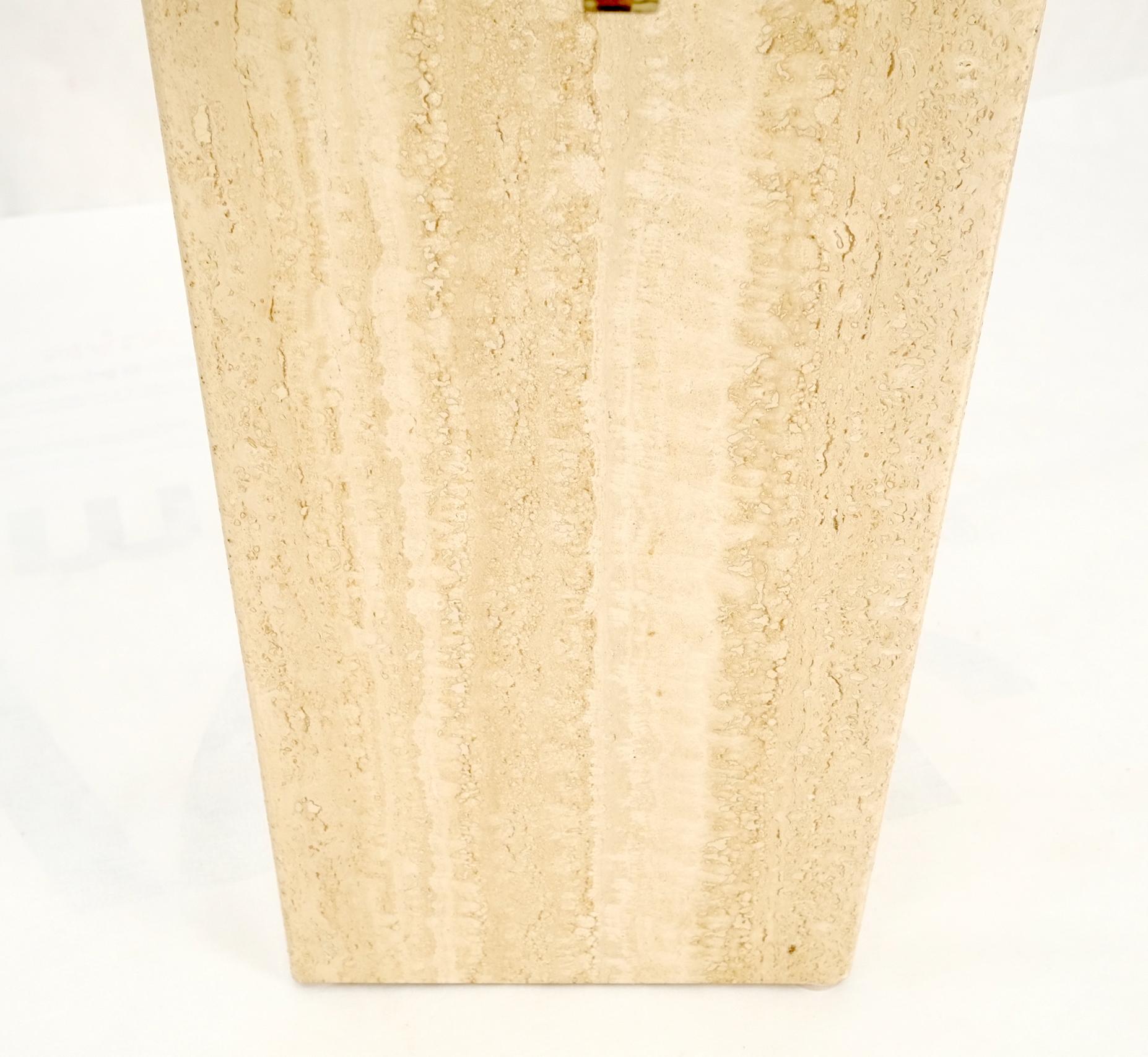 Pair Travertine Bases Cross Support Glass Top End Side Occational Tables Stands For Sale 5