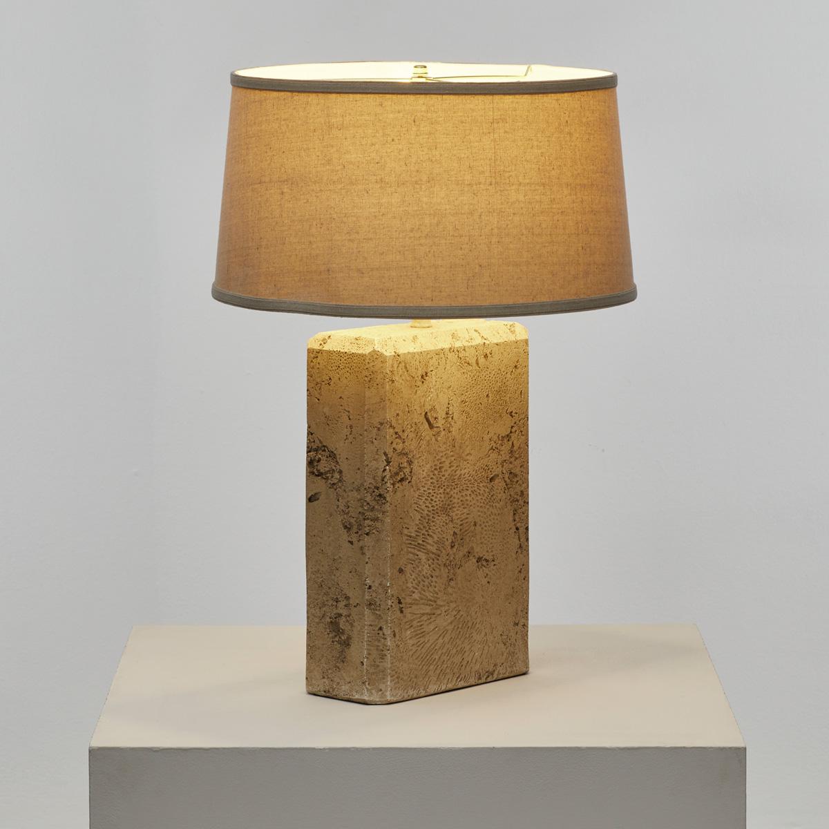 Modern Pair Travertine Effect Table Lamps, US 1970s